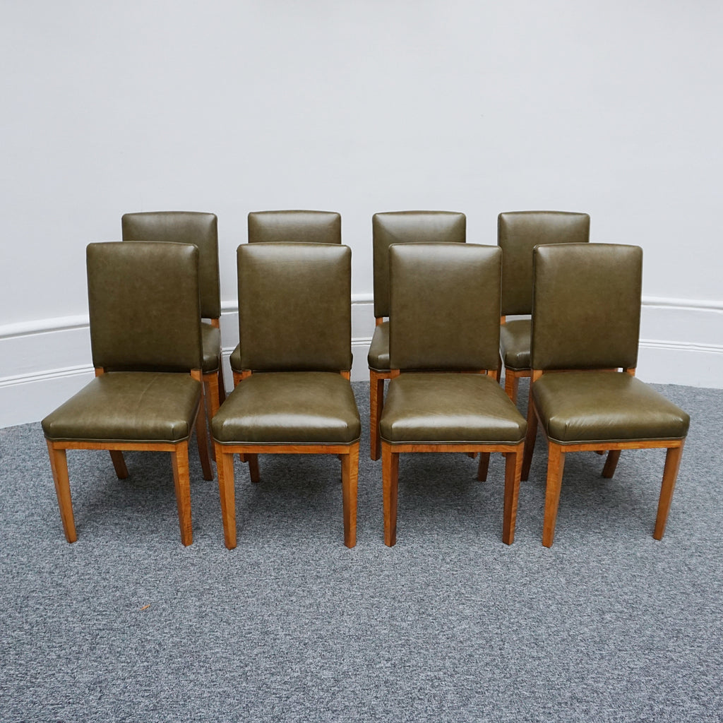 Vintage Art Deco Ten Seater Waring & Gillow Satinwood and Green Leather Dining Suite - Art Deco Dining Table and Ten Chairs - Jeroen Markies Art Deco
