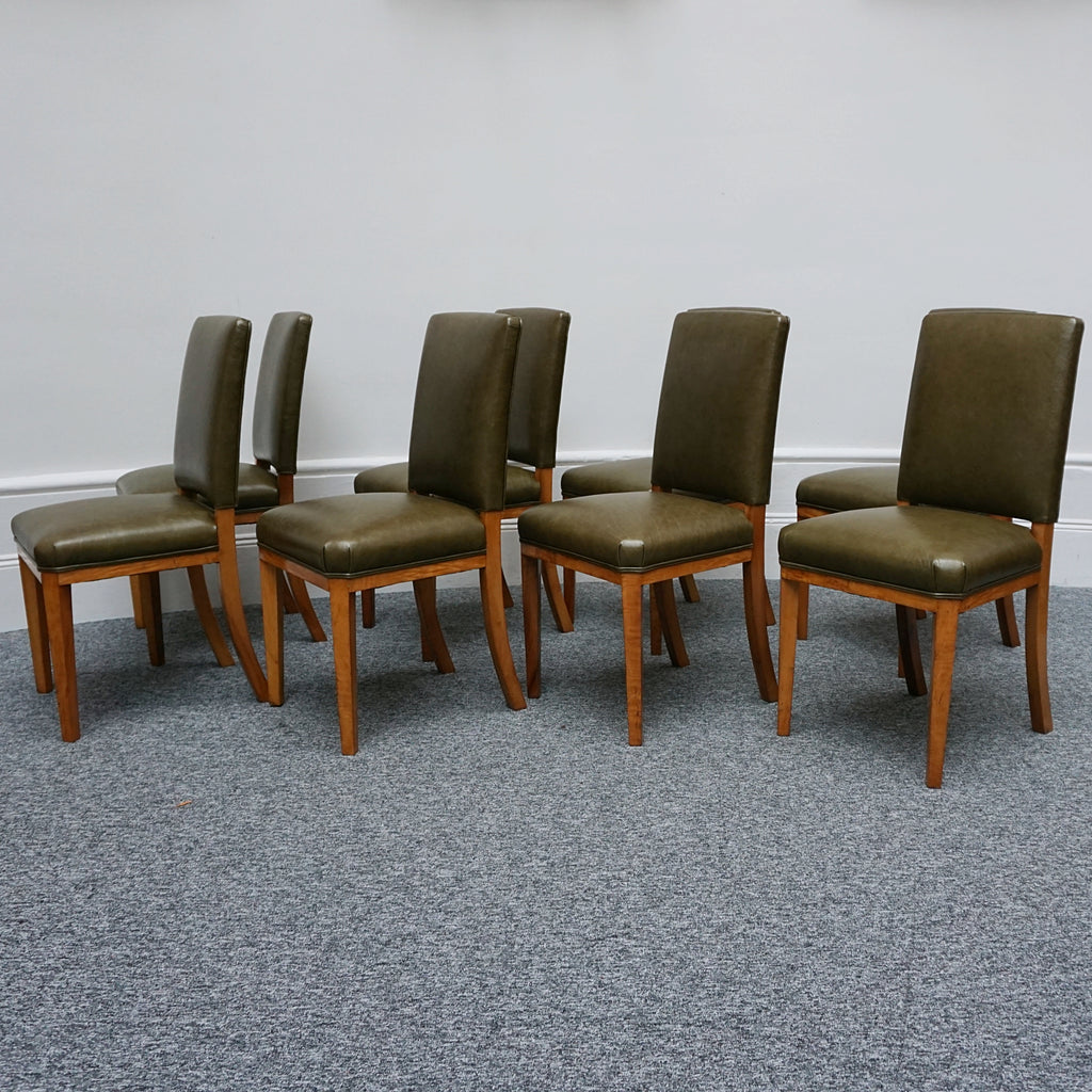 Vintage Art Deco Ten Seater Waring & Gillow Satinwood and Green Leather Dining Suite - Art Deco Dining Table and Ten Chairs - Jeroen Markies Art Deco