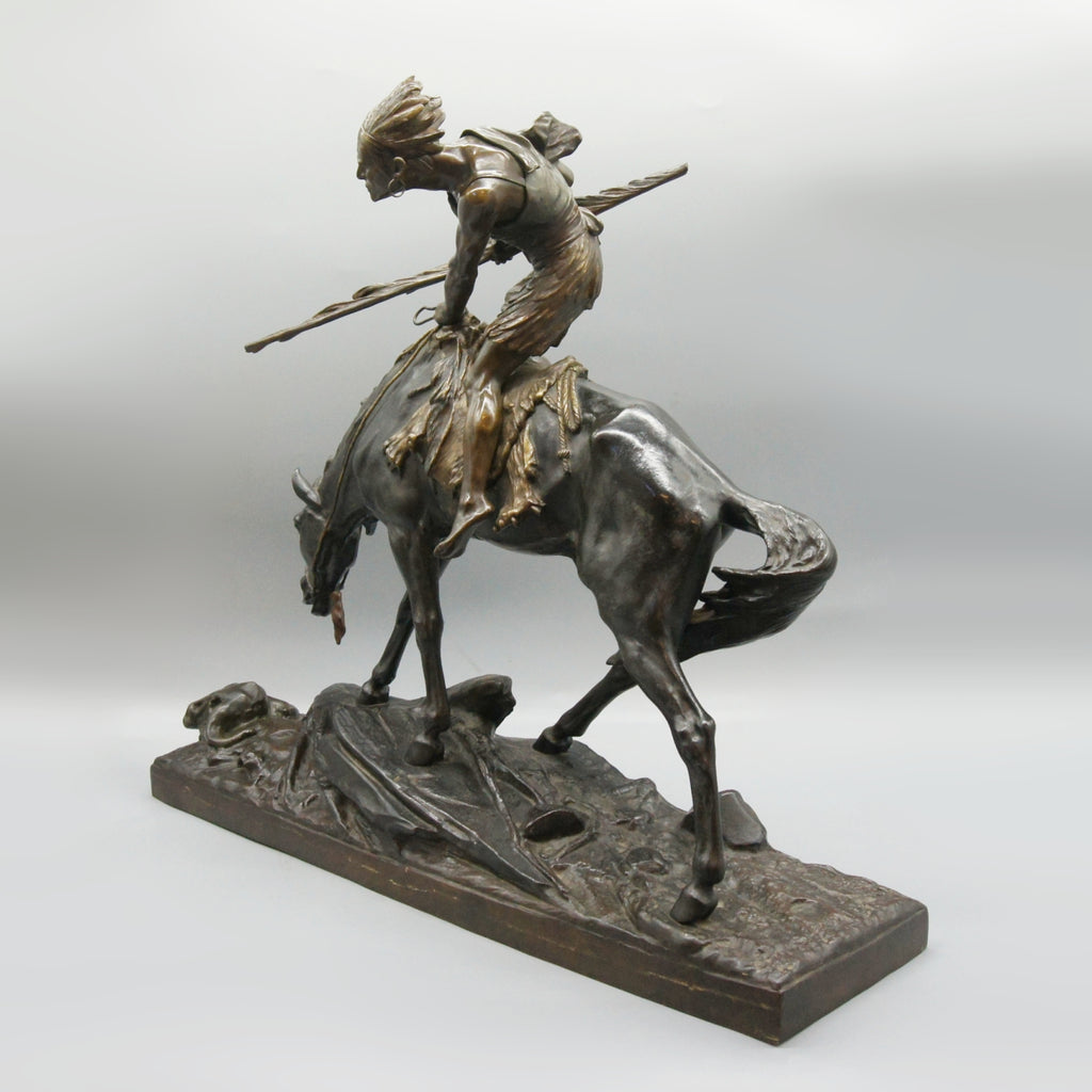 Patinated Bronze Sculpture by Edouard Drouot Depicting a Native American on Horseback - Markies Antiques Ltd