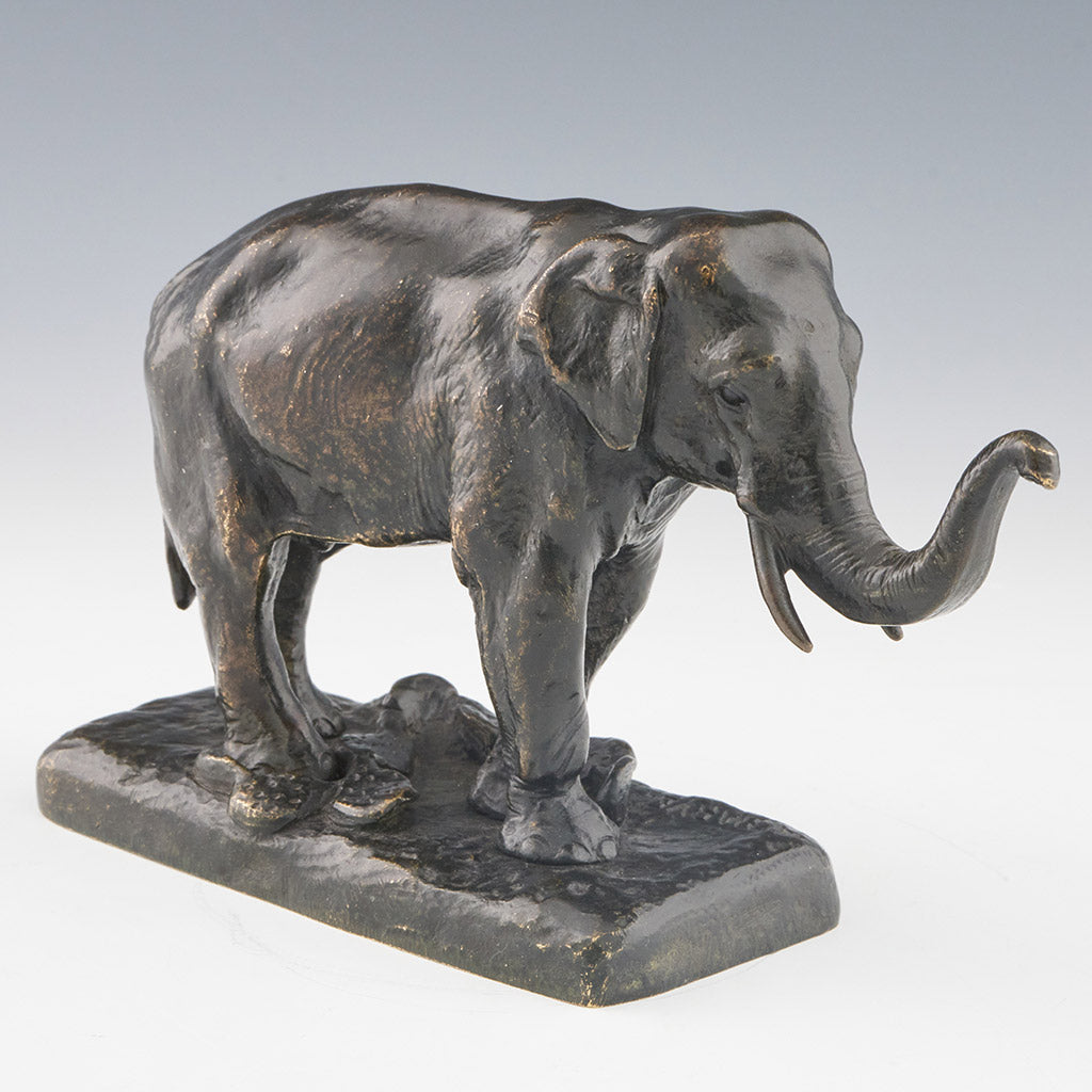 A Barye Mid-19th Century Original Bronze Sculpture of a Asian Elephant with Raised Trunk - Jeroen Markies Art Deco