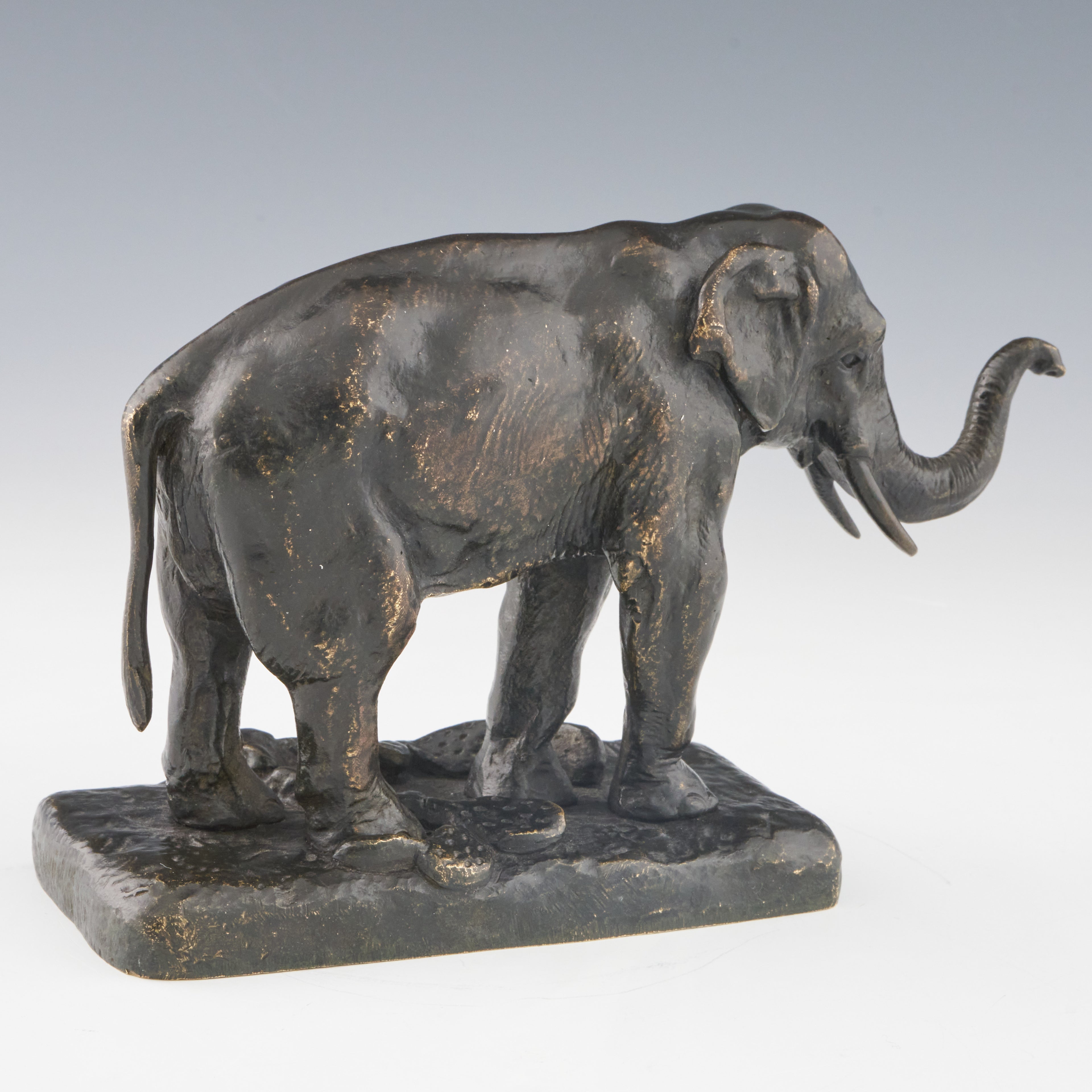A Barye Mid-19th Century Original Bronze Sculpture of a Asian Elephant with Raised Trunk - Jeroen Markies Art Deco