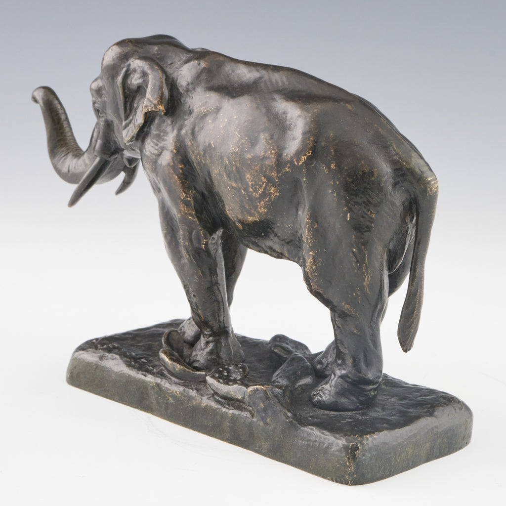 A Barye Mid-19th Century Original Bronze Sculpture of a Asian Elephant with Raised Trunk - Jeroen Markies Art Deco