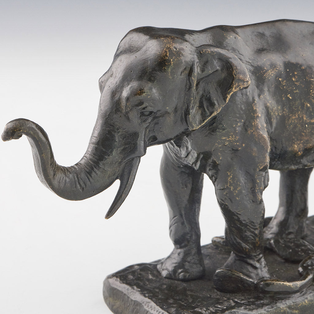 A Barye Mid-19th Century Original Bronze Sculpture of a Asian Elephant with Raised Trunk - Jeroen Markies Art Deco