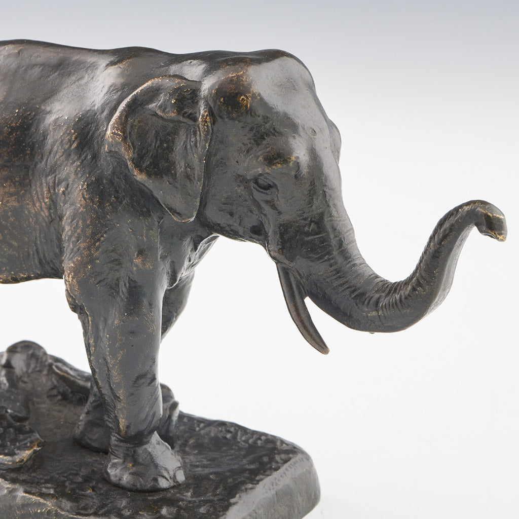 A Barye Mid-19th Century Original Bronze Sculpture of a Asian Elephant with Raised Trunk - Jeroen Markies Art Deco