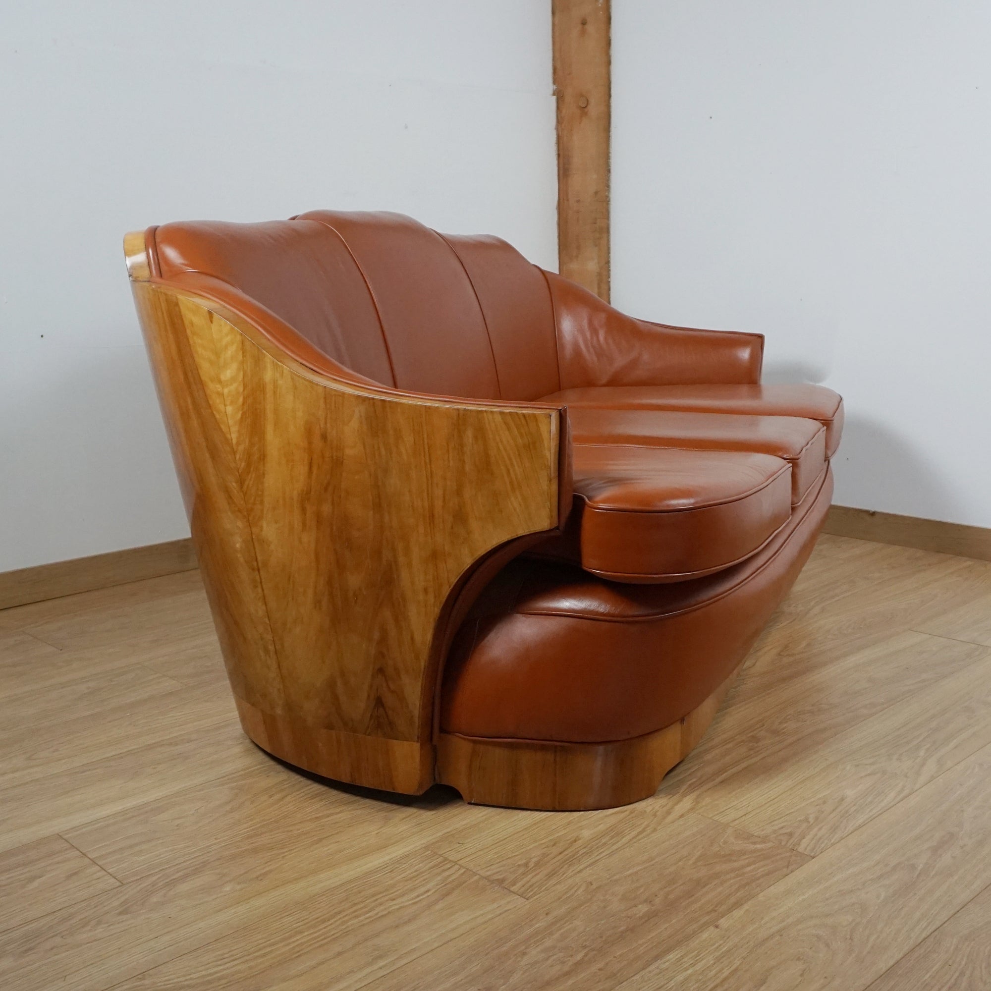 Art Deco Burr Walnut Wraparound Sofa - Markies Antiques Ltd
