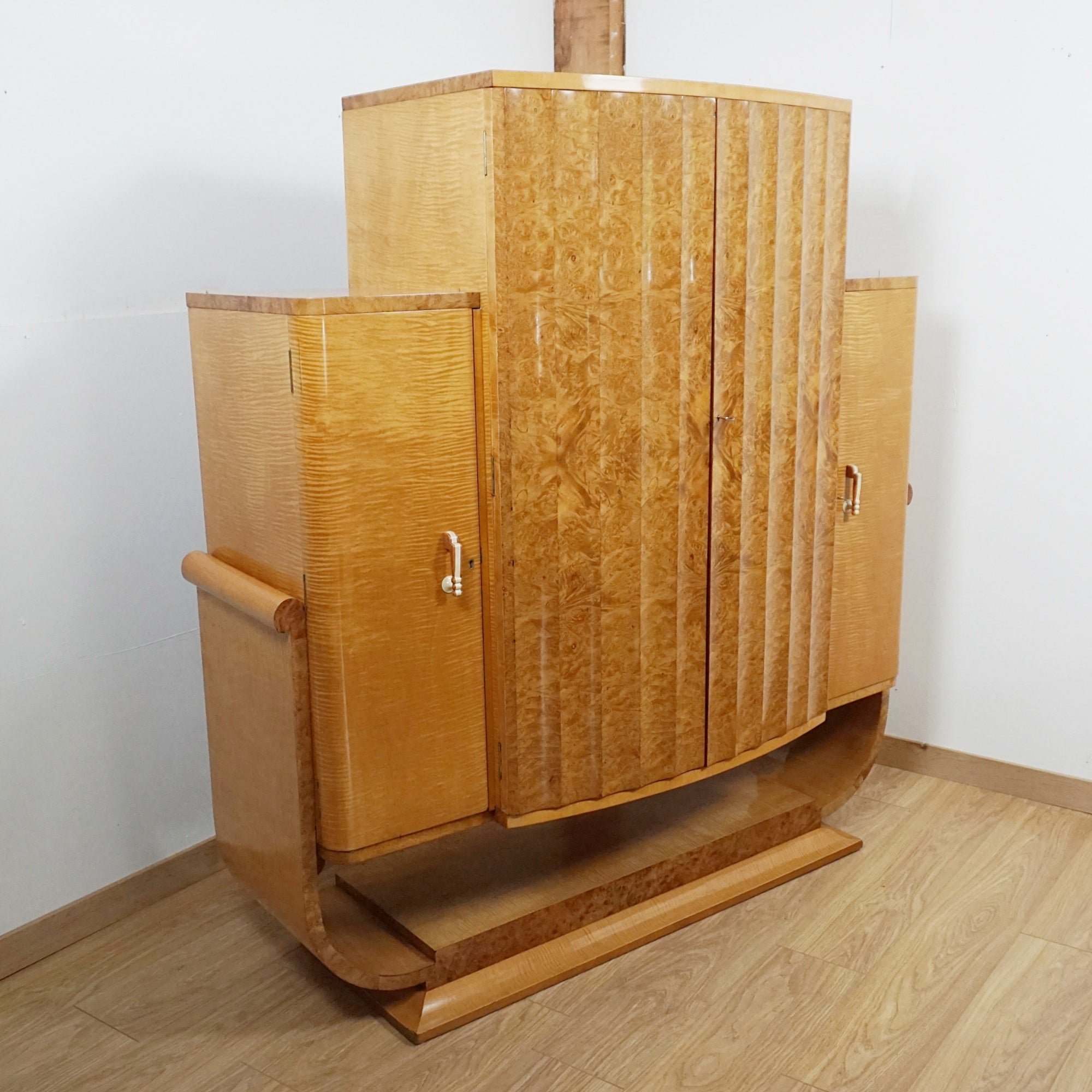 Art Deco Satin Birch and Walnut Cocktail Cabinet - Markies Antiques 