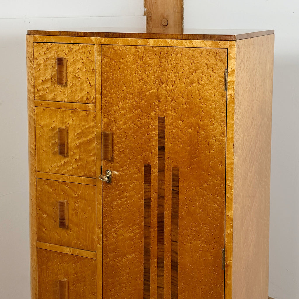 An Art Deco Gentlemen's Wardrobe - Birdseye Maple Small Bedroom Cabinet - Original Art Deco Furniture - Markies Antiques ltd