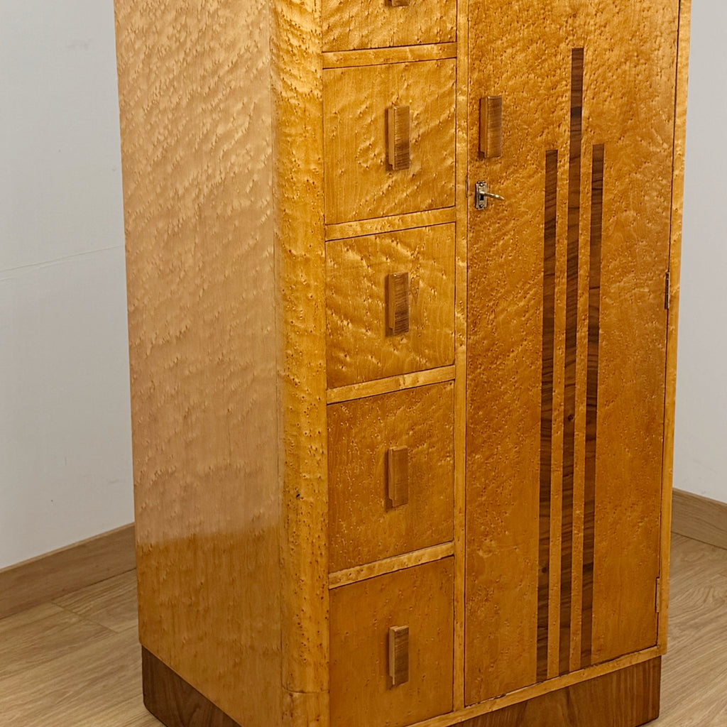 An Art Deco Gentlemen's Wardrobe - Birdseye Maple Small Bedroom Cabinet - Original Art Deco Furniture - Markies Antiques ltd