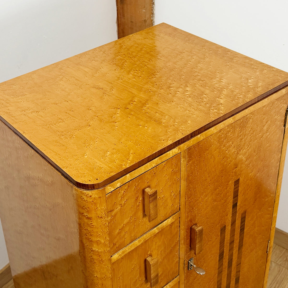 An Art Deco Gentlemen's Wardrobe - Birdseye Maple Small Bedroom Cabinet - Original Art Deco Furniture - Markies Antiques ltd
