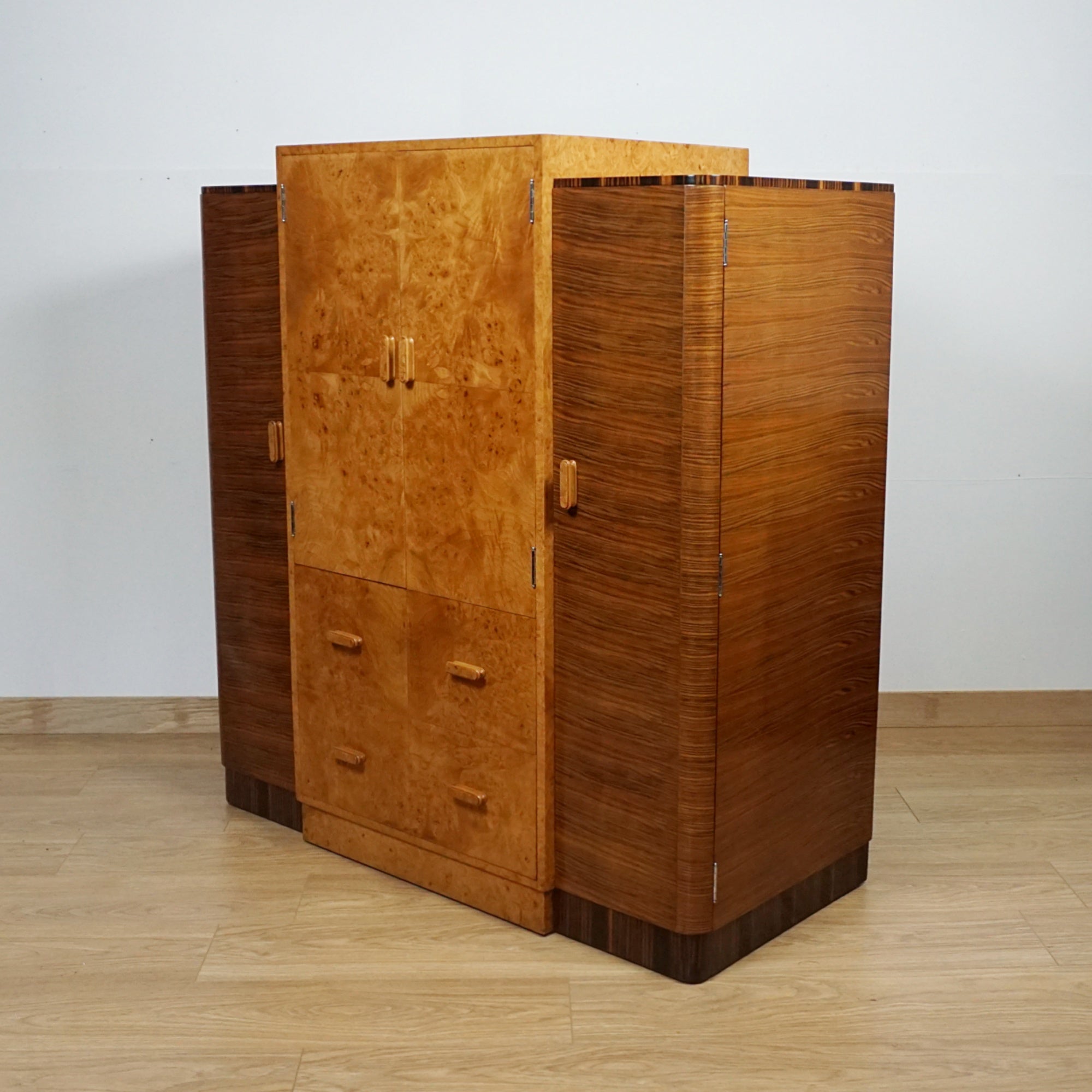 Stunning Walnut and Macassar Ebony Gentlemen's Wardrobe - Original Art Deco Cabinets - Jeroen Markies Art Deco