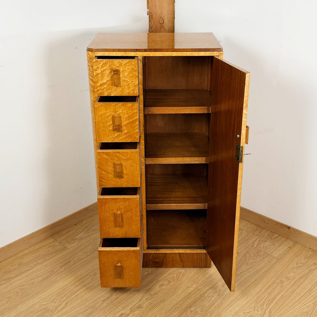 An Art Deco Gentlemen's Wardrobe - Birdseye Maple Small Bedroom Cabinet - Original Art Deco Furniture - Markies Antiques ltd