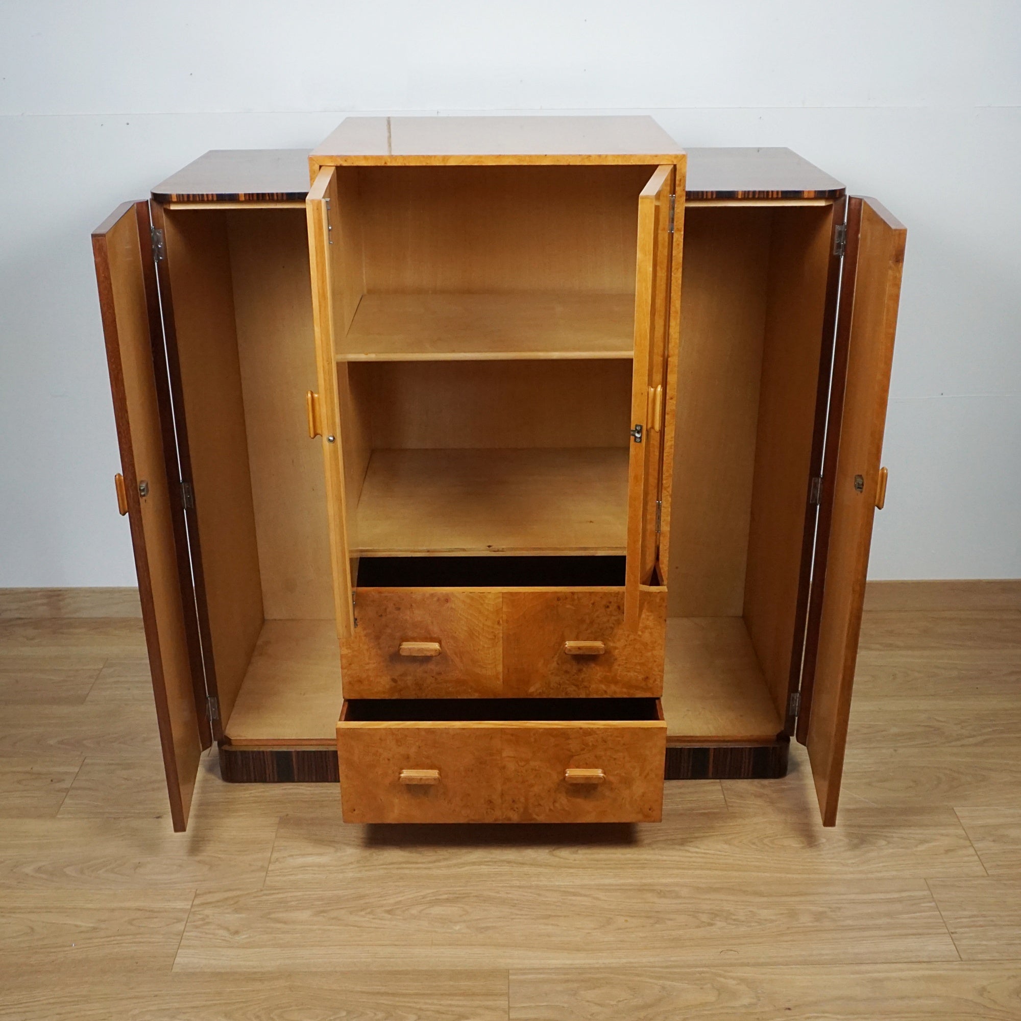 Stunning Walnut and Macassar Ebony Gentlemen's Wardrobe - Original Art Deco Cabinets - Jeroen Markies Art Deco