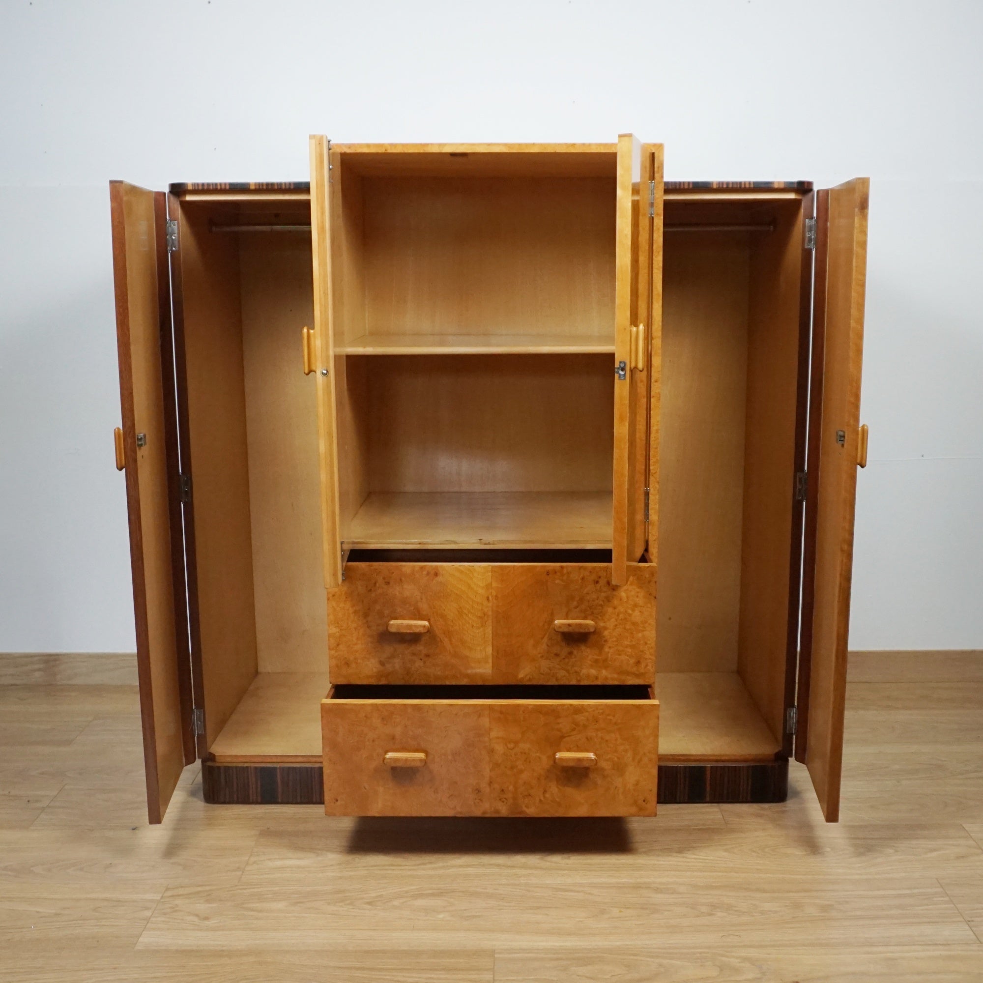 Stunning Walnut and Macassar Ebony Gentlemen's Wardrobe - Original Art Deco Cabinets - Jeroen Markies Art Deco