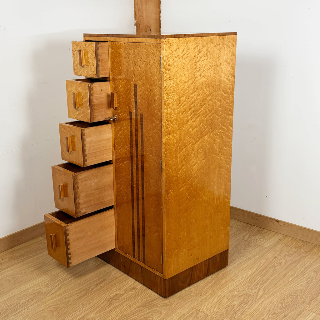 An Art Deco Gentlemen's Wardrobe - Birdseye Maple Small Bedroom Cabinet - Original Art Deco Furniture - Markies Antiques ltd
