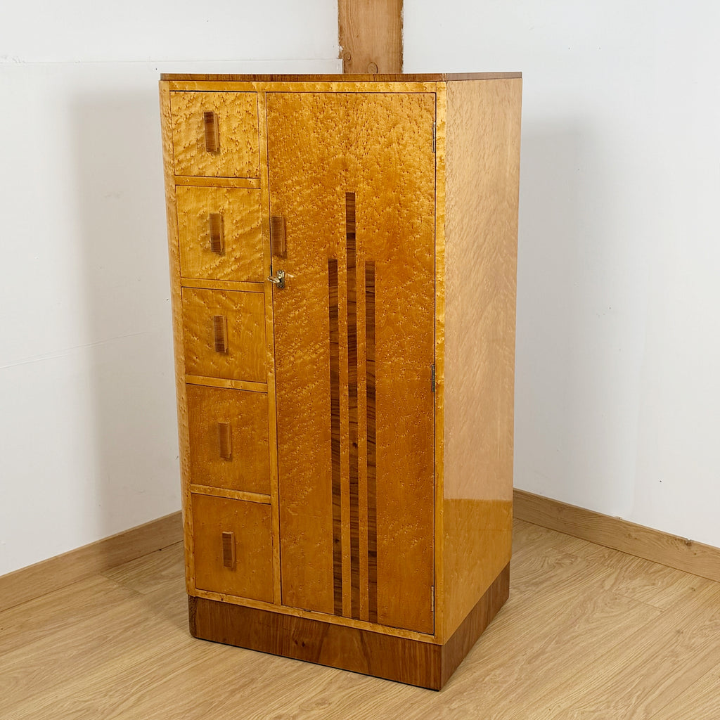 An Art Deco Gentlemen's Wardrobe - Birdseye Maple Small Bedroom Cabinet - Original Art Deco Furniture - Markies Antiques ltd