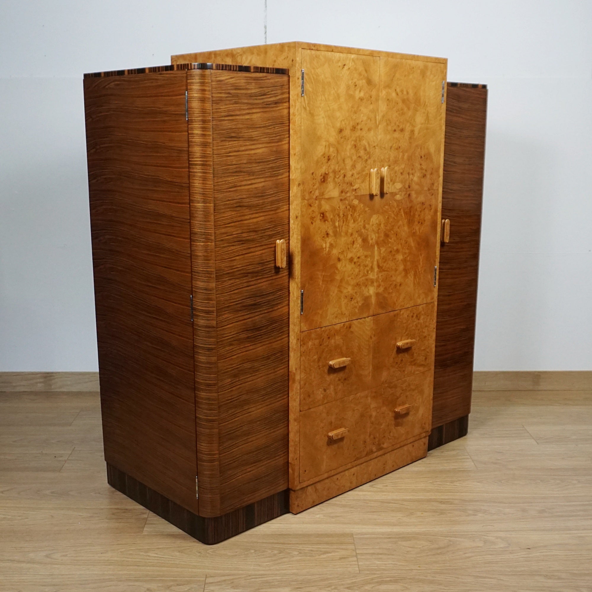 Stunning Walnut and Macassar Ebony Gentlemen's Wardrobe - Original Art Deco Cabinets - Jeroen Markies Art Deco
