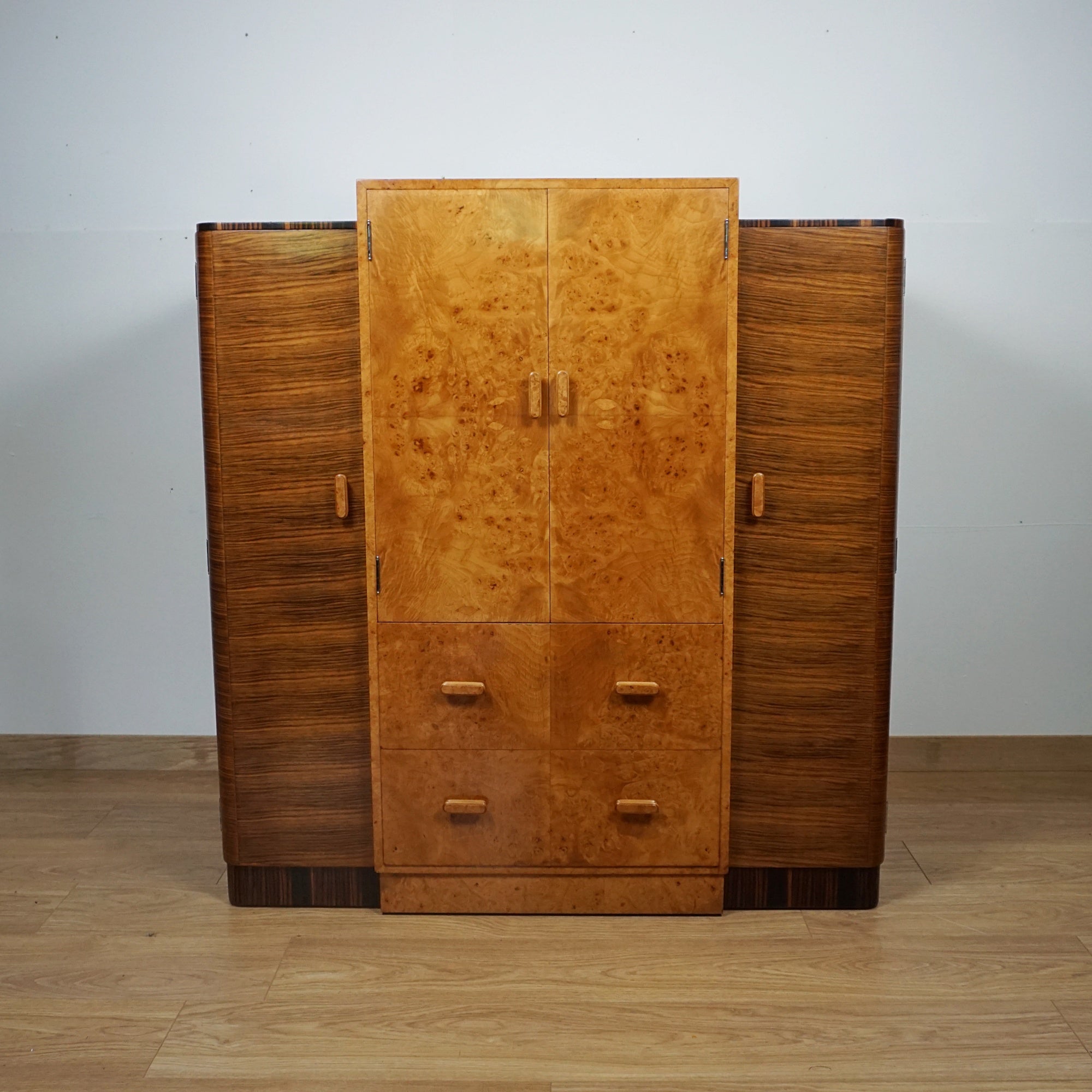 Stunning Walnut and Macassar Ebony Gentlemen's Wardrobe - Original Art Deco Cabinets - Jeroen Markies Art Deco