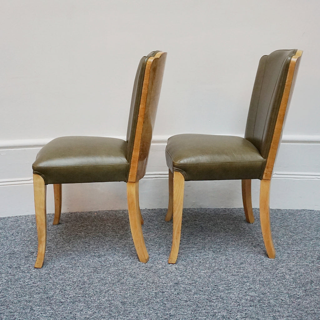 Hille Art Deco Side Chairs, Walnut veneers, 1930 Desk Chairs Bedroom Chairs. Green Leather - Jeroen Markies Art Deco