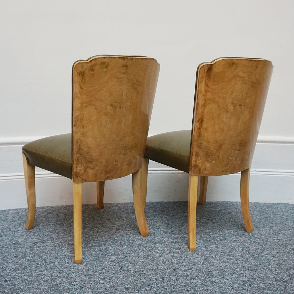 Hille Art Deco Side Chairs, Walnut veneers, 1930 Desk Chairs Bedroom Chairs. Green Leather - Jeroen Markies Art Deco