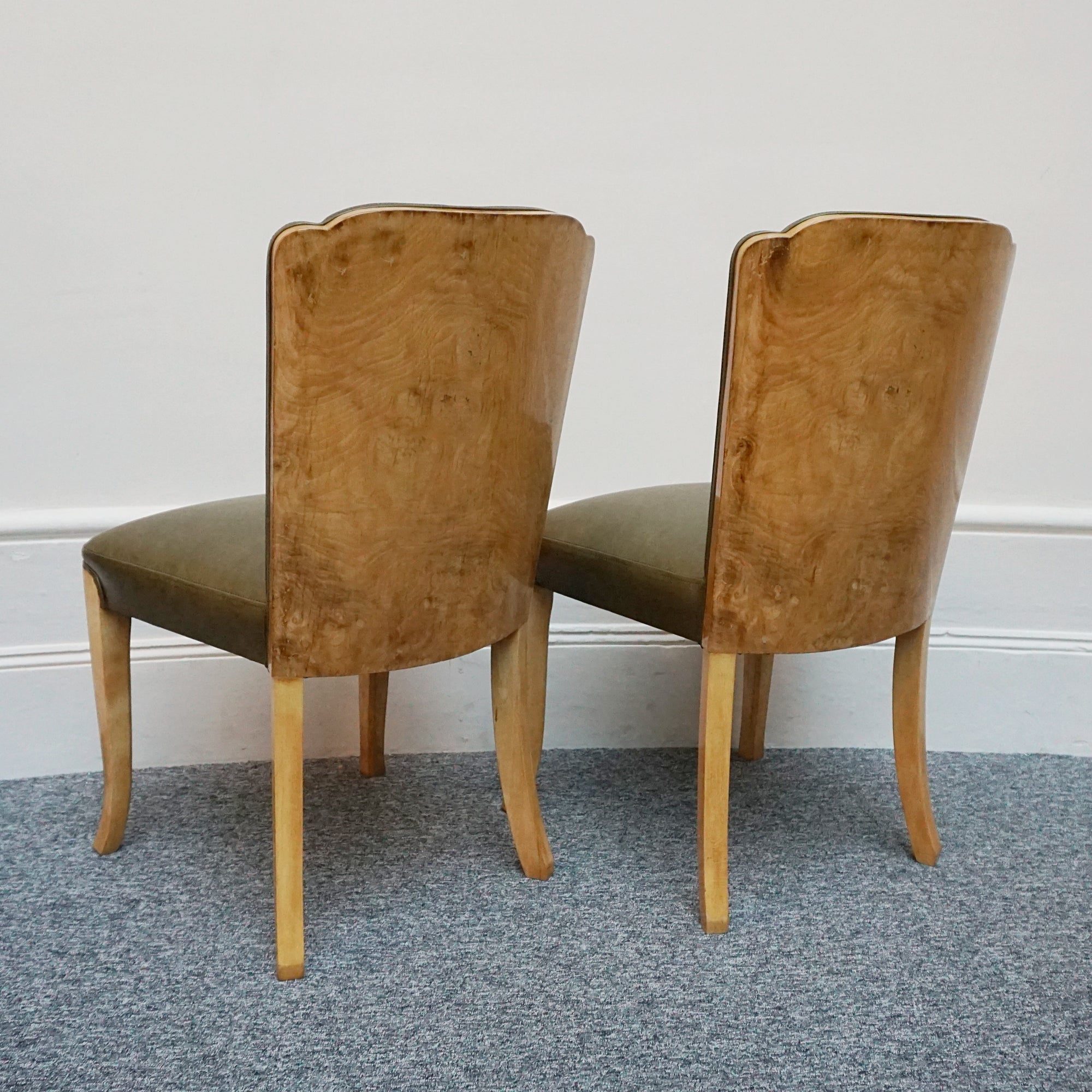 Hille Art Deco Side Chairs, Walnut veneers, 1930 Desk Chairs Bedroom Chairs. Green Leather - Jeroen Markies Art Deco