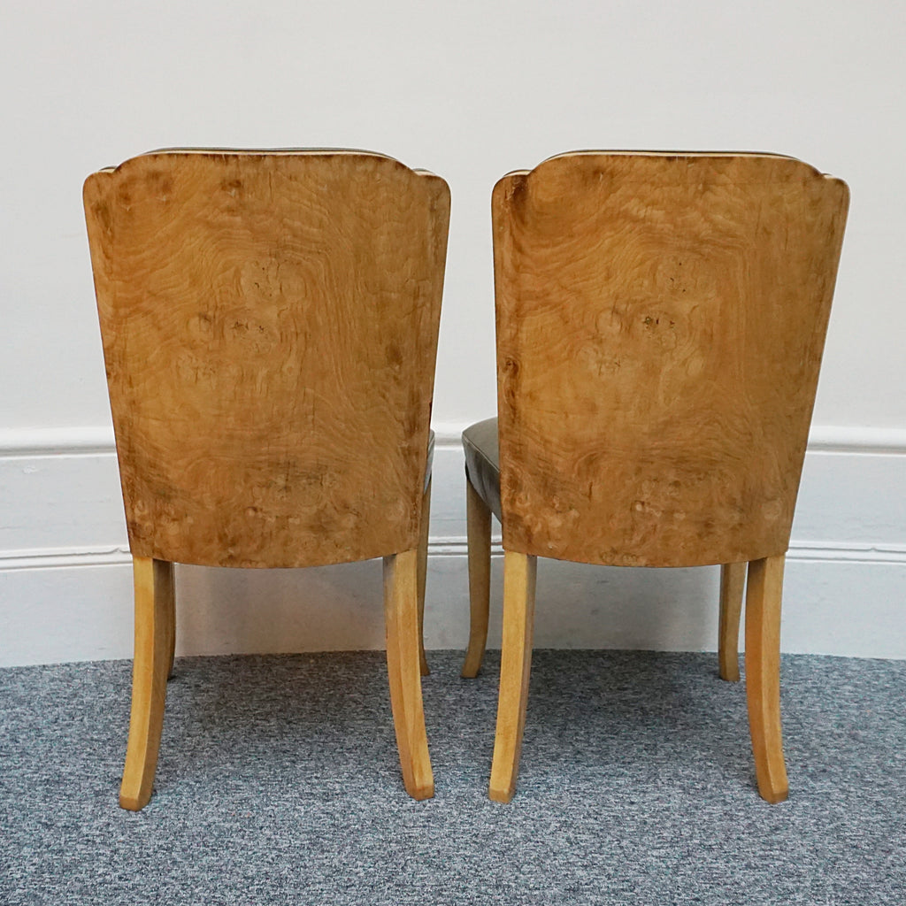 Hille Art Deco Side Chairs, Walnut veneers, 1930 Desk Chairs Bedroom Chairs. Green Leather - Jeroen Markies Art Deco