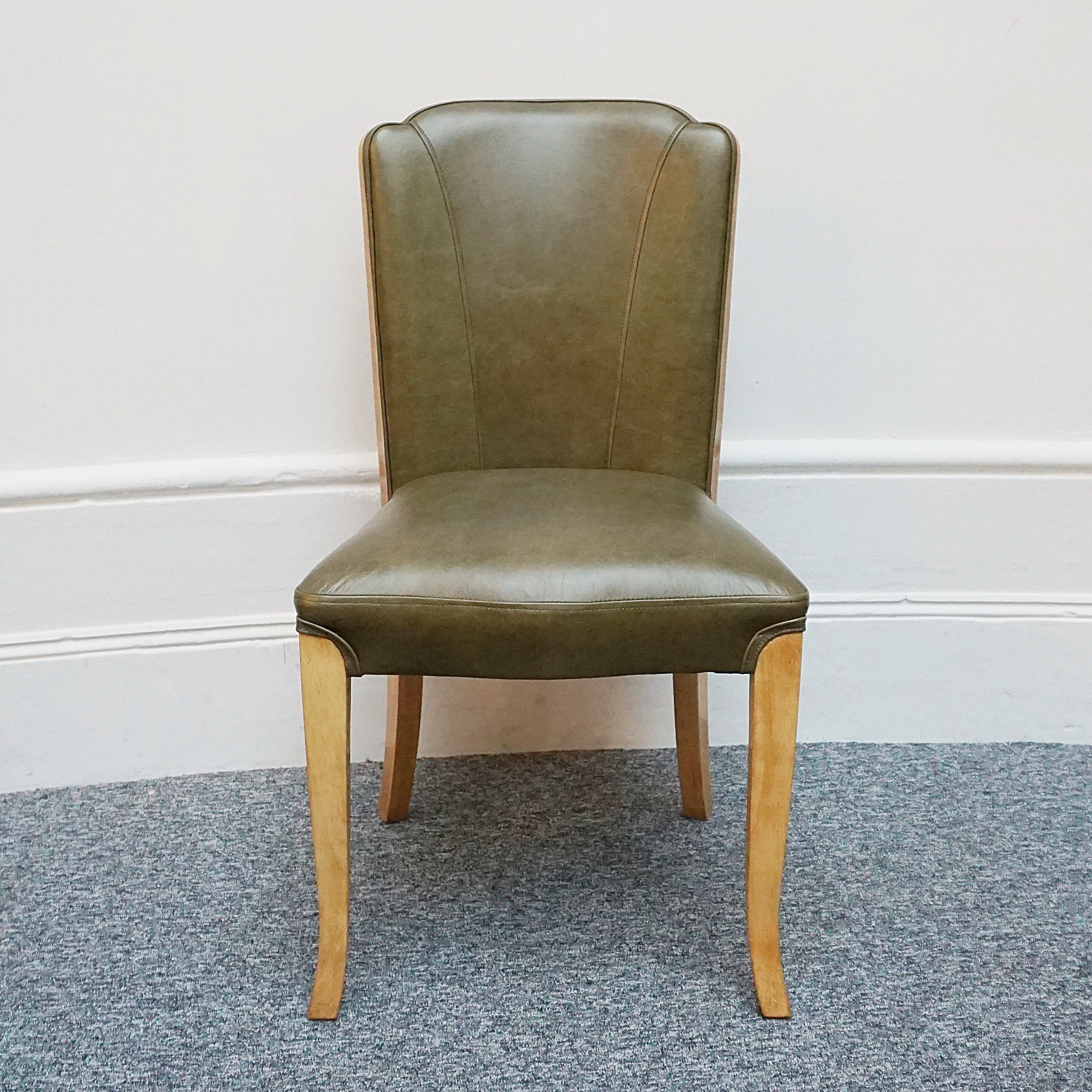 Hille Art Deco Side Chairs, Walnut veneers, 1930 Desk Chairs Bedroom Chairs. Green Leather - Jeroen Markies Art Deco