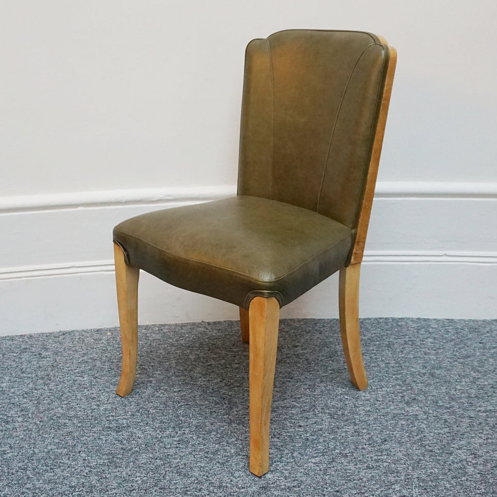 Hille Art Deco Side Chairs, Walnut veneers, 1930 Desk Chairs Bedroom Chairs. Green Leather - Jeroen Markies Art Deco
