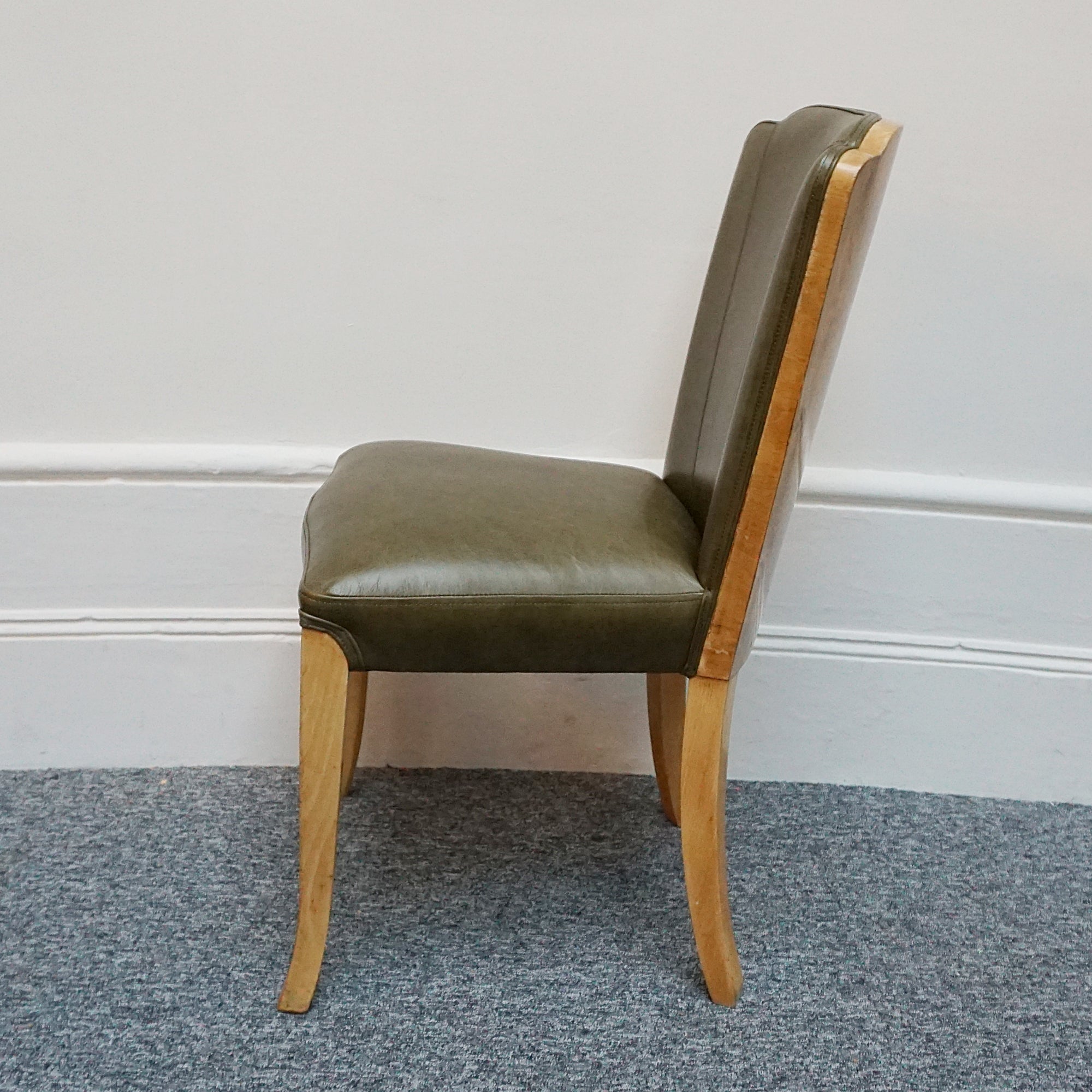Hille Art Deco Side Chairs, Walnut veneers, 1930 Desk Chairs Bedroom Chairs. Green Leather - Jeroen Markies Art Deco