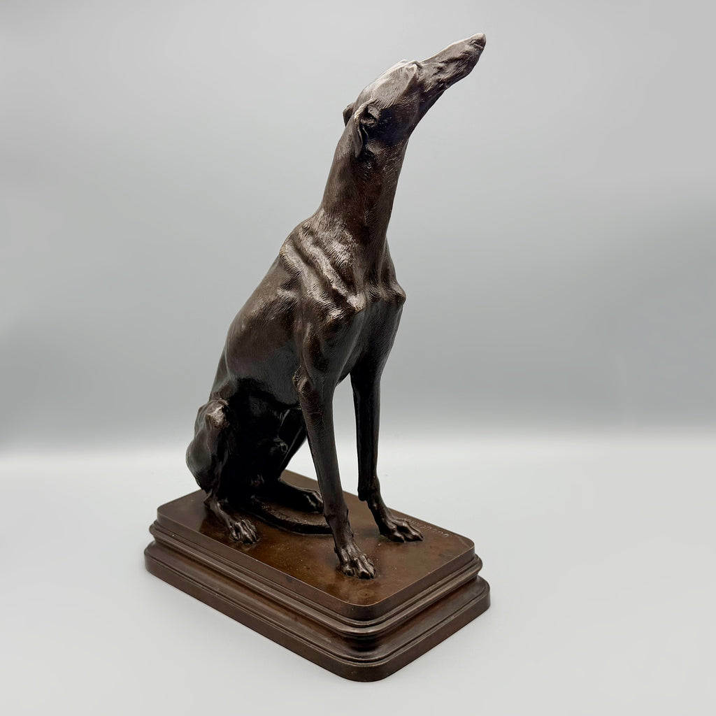 19th Century Bronze Sculpture of a Seated Greyhound by Alfred Dubacand | Markies Antiques Ltd