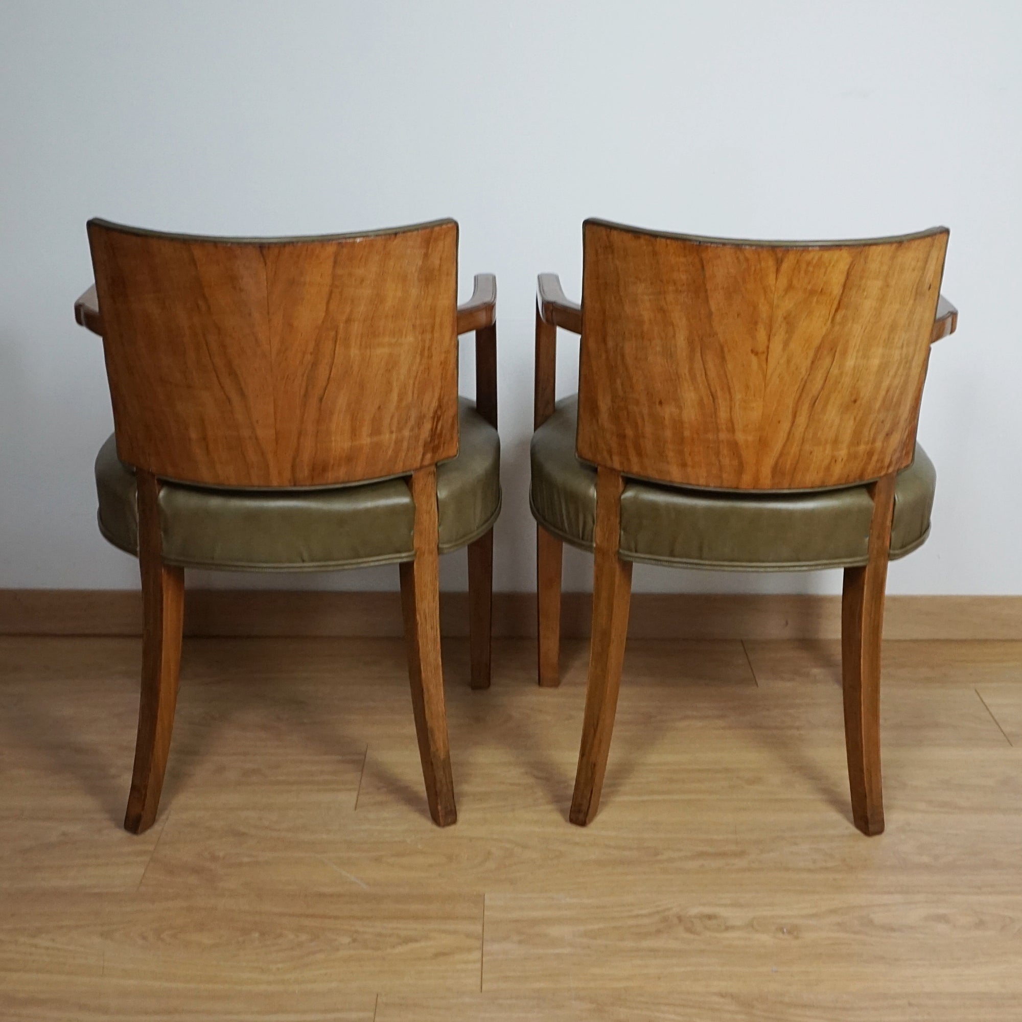 Pair of Heal's Art Deco Walnut and Leather Armchairs - Markies Antiques 