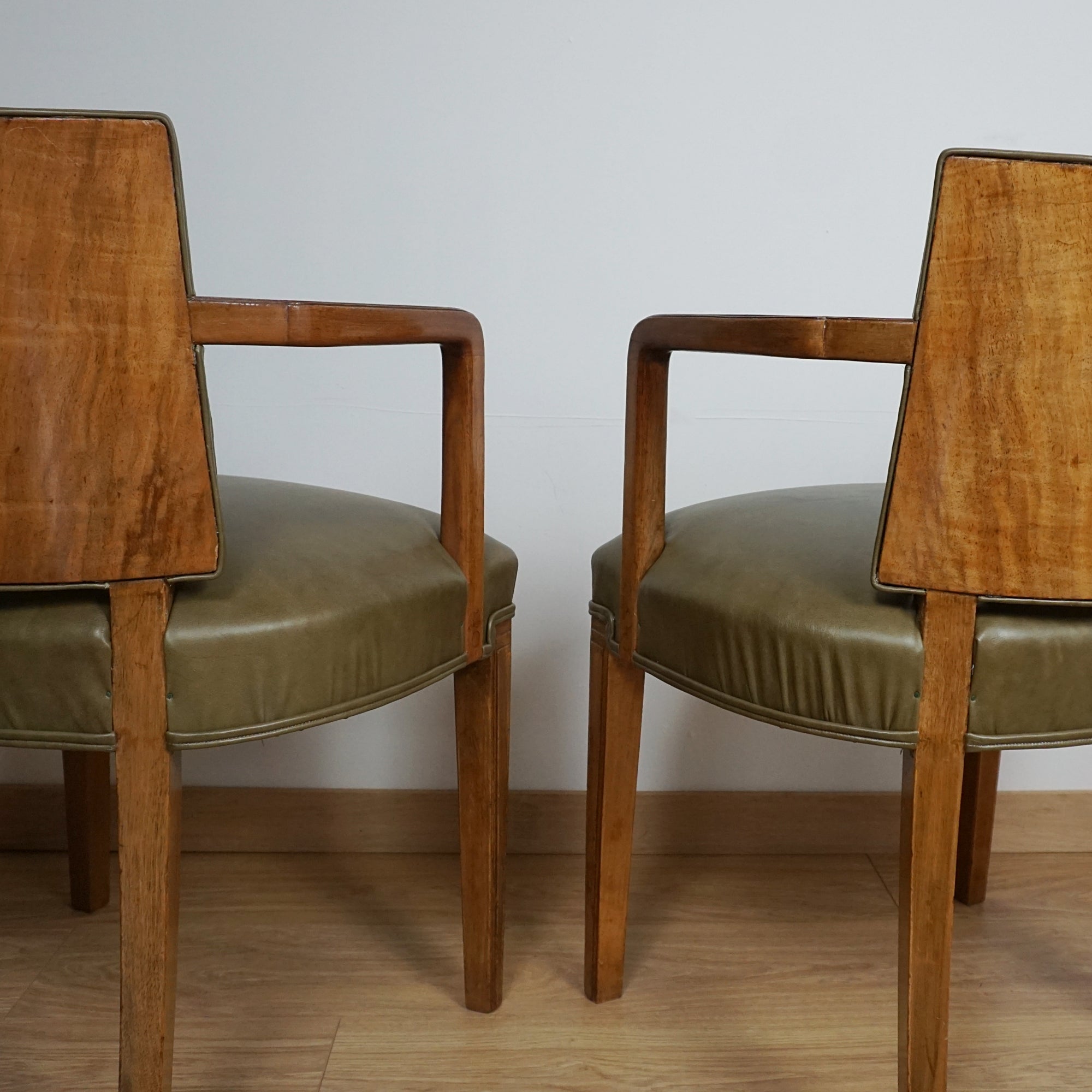 Pair of Heal's Art Deco Walnut and Leather Armchairs - Markies Antiques 