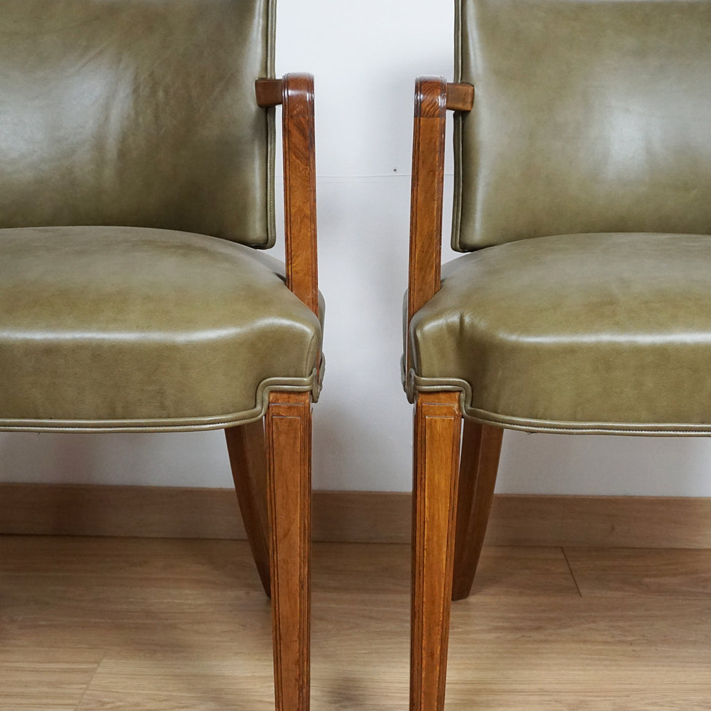Pair of Heal's Art Deco Walnut and Leather Armchairs - Markies Antiques 