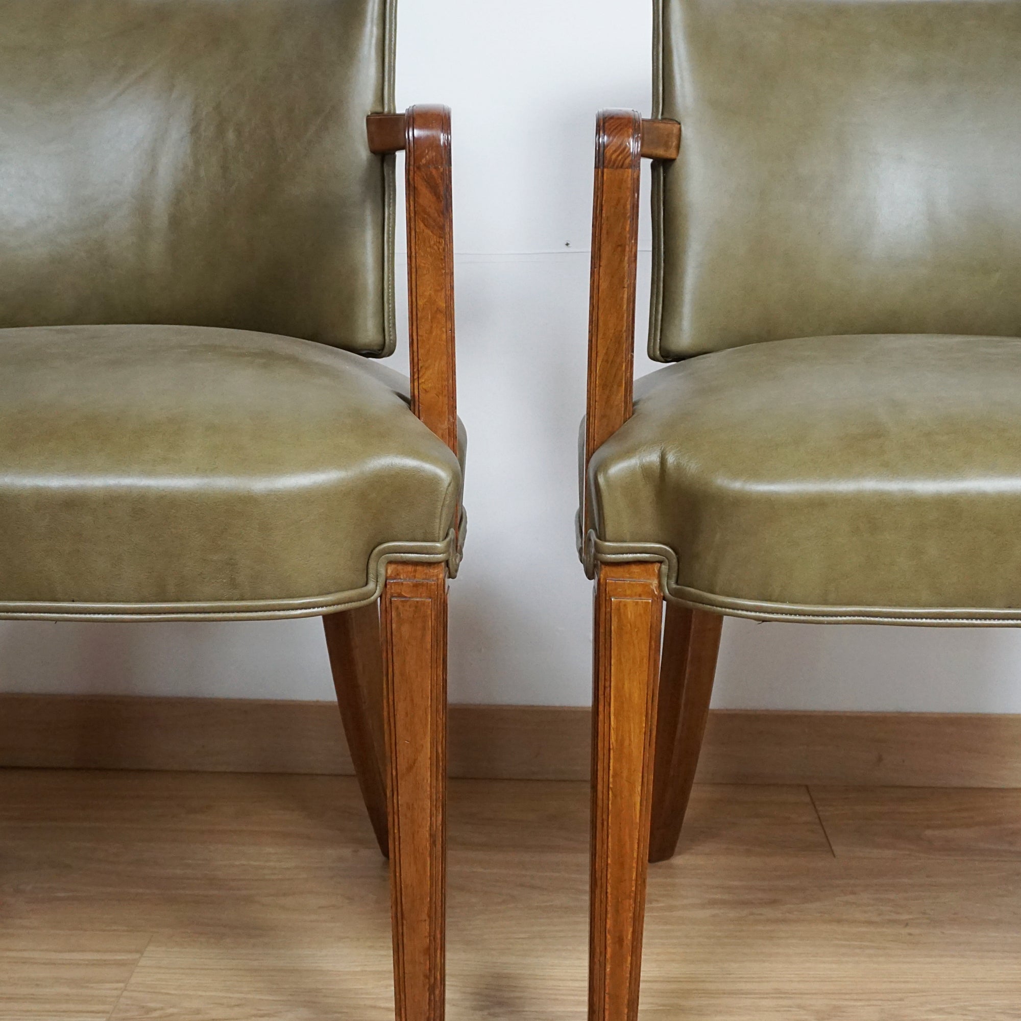 Pair of Heal's Art Deco Walnut and Leather Armchairs - Markies Antiques 