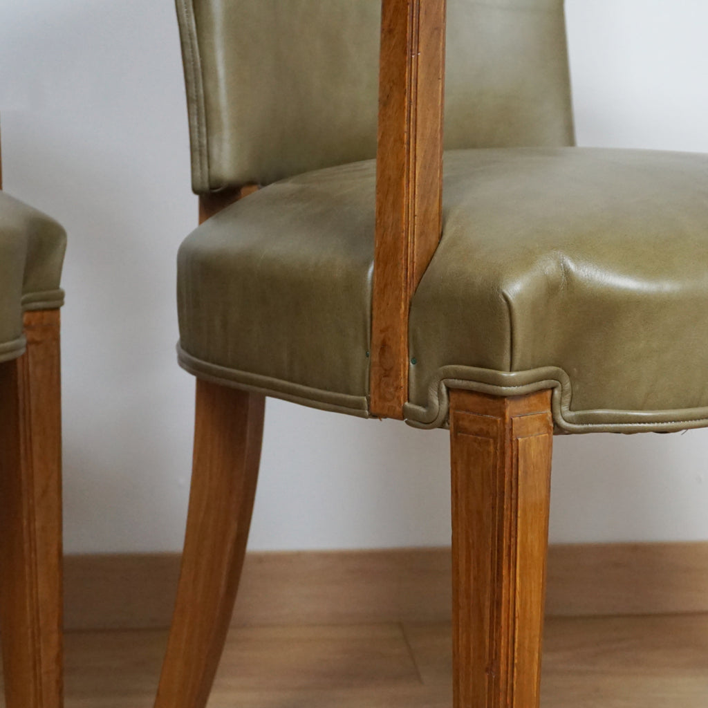 Pair of Heal's Art Deco Walnut and Leather Armchairs - Markies Antiques 