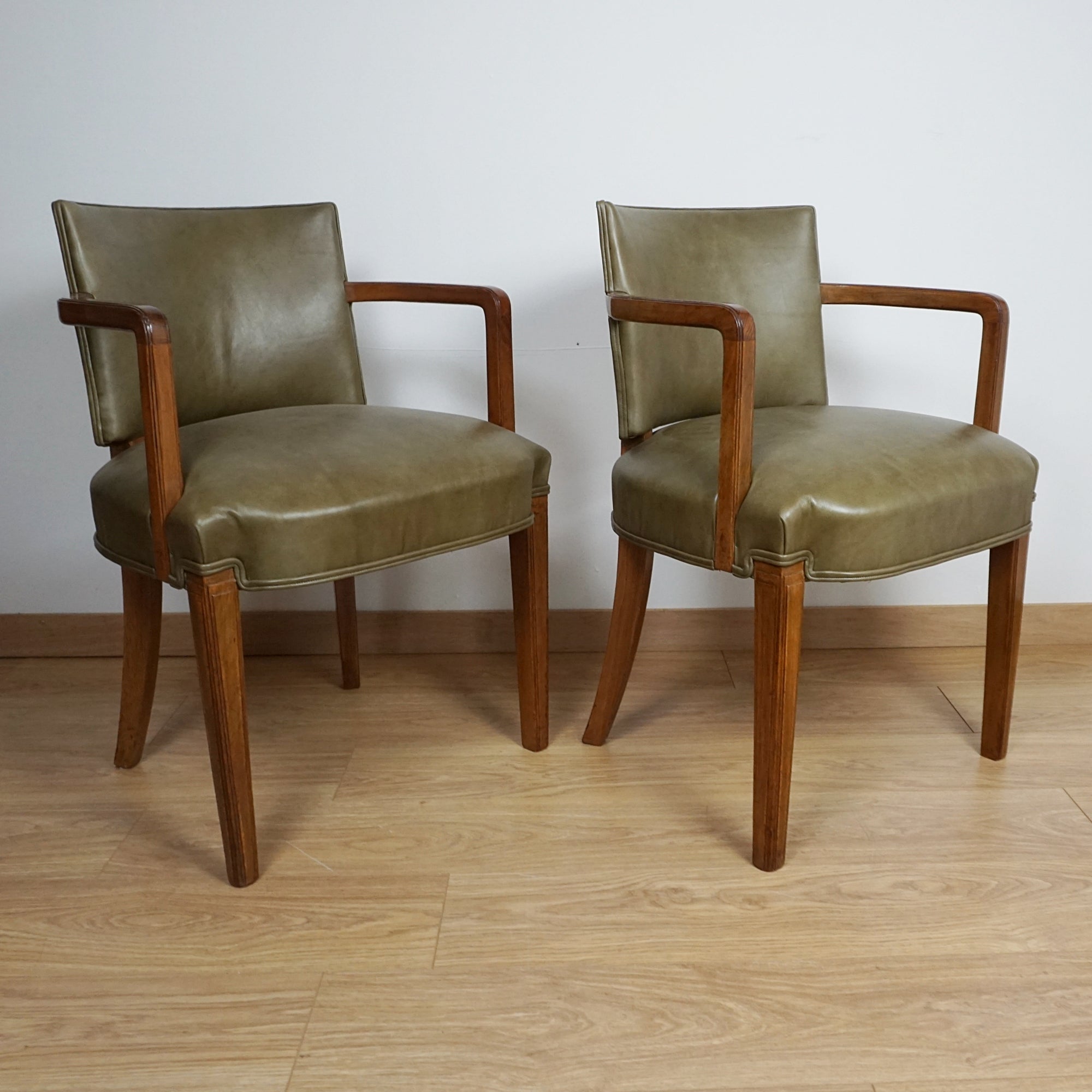Pair of Heal's Art Deco Walnut and Leather Armchairs - Markies Antiques 