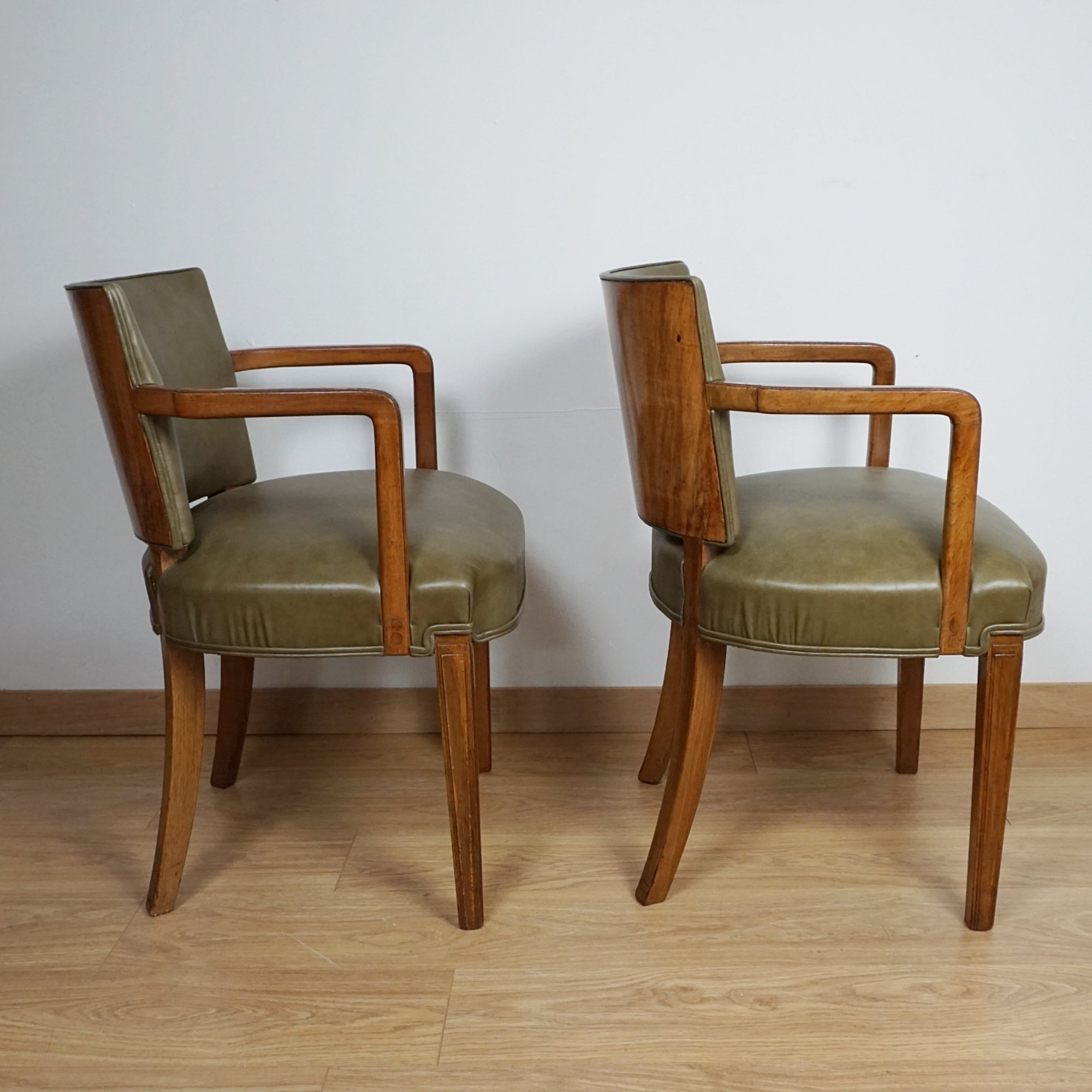 Pair of Heal's Art Deco Walnut and Leather Armchairs - Markies Antiques 