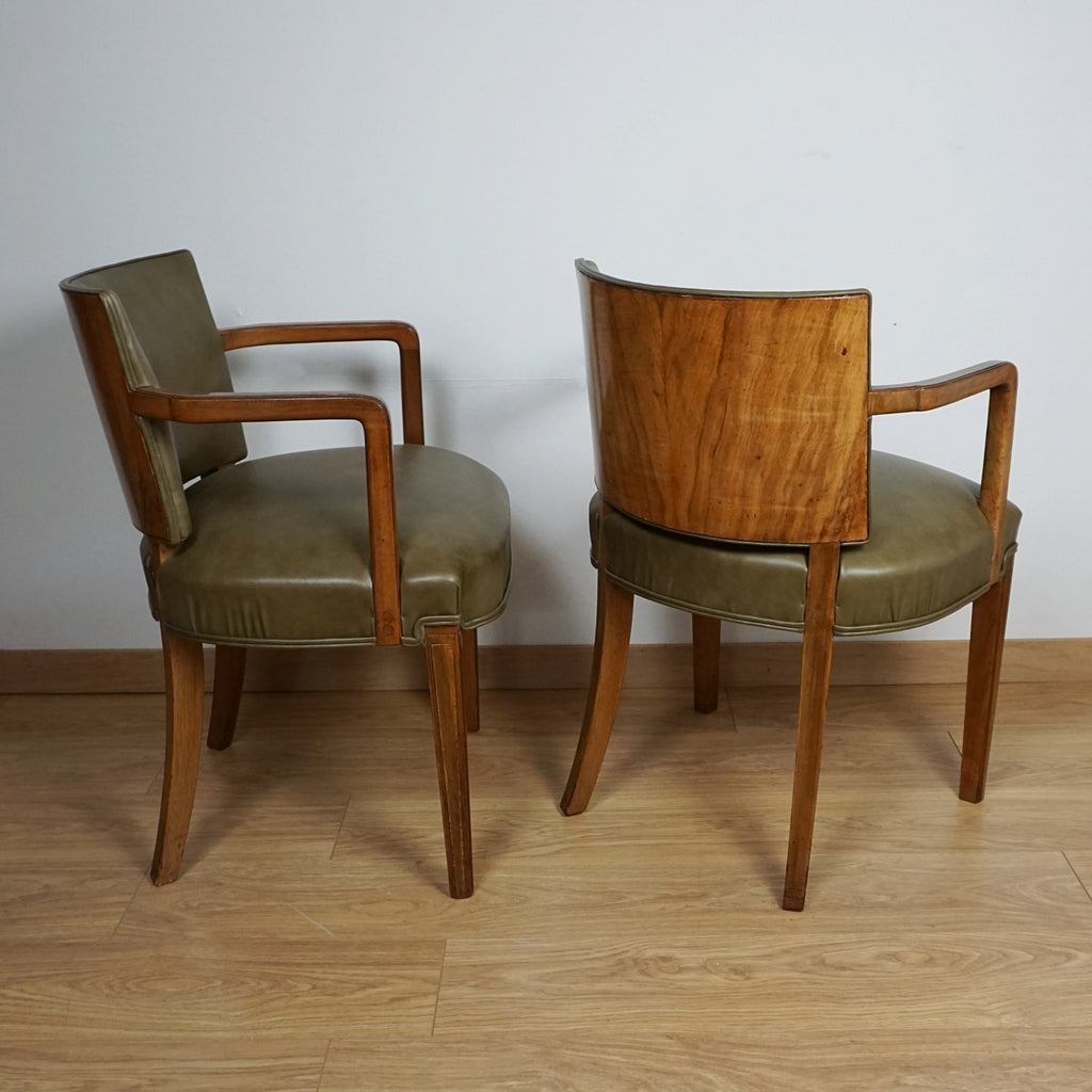 Pair of Heal's Art Deco Walnut and Leather Armchairs - Markies Antiques 