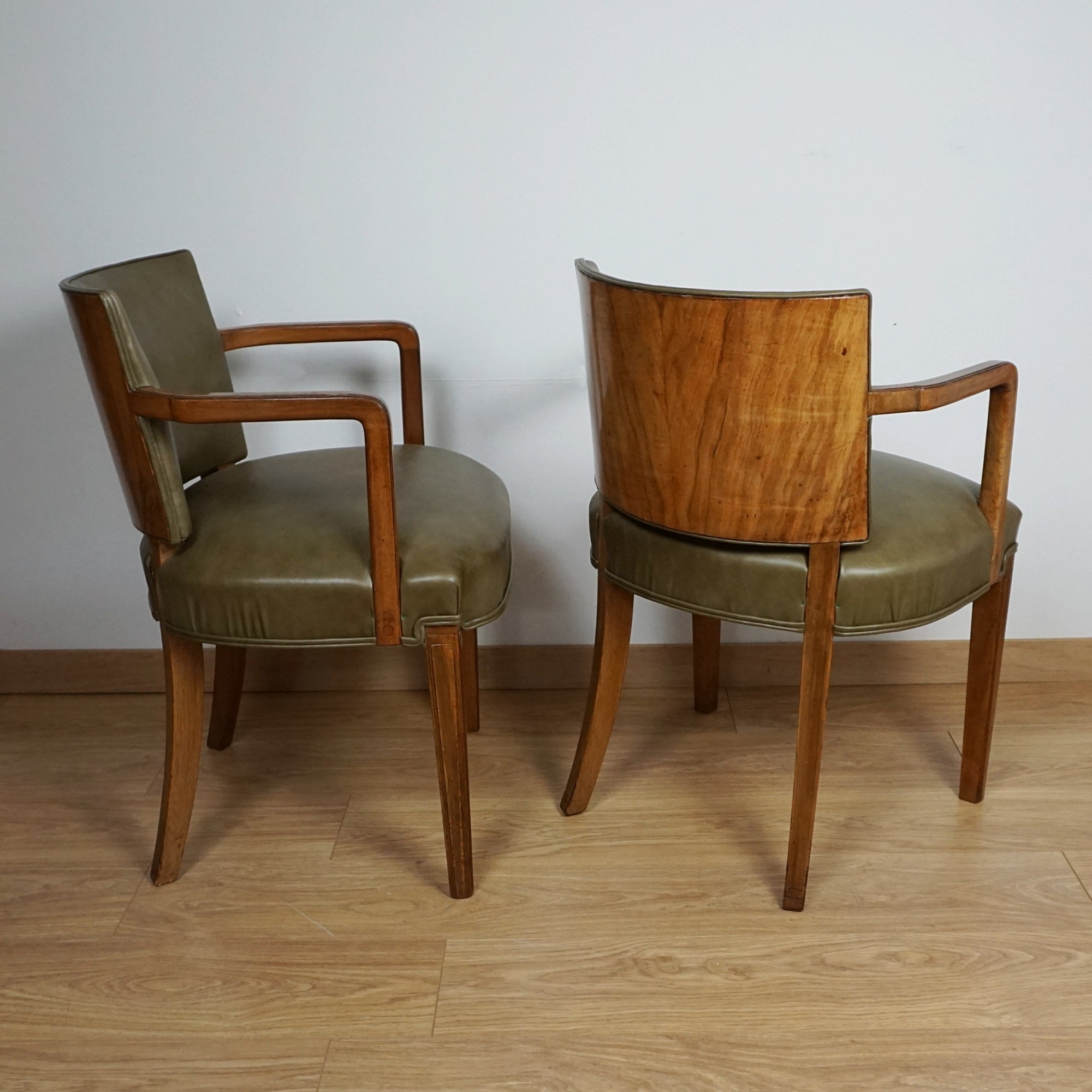 Pair of Heal's Art Deco Walnut and Leather Armchairs - Markies Antiques 