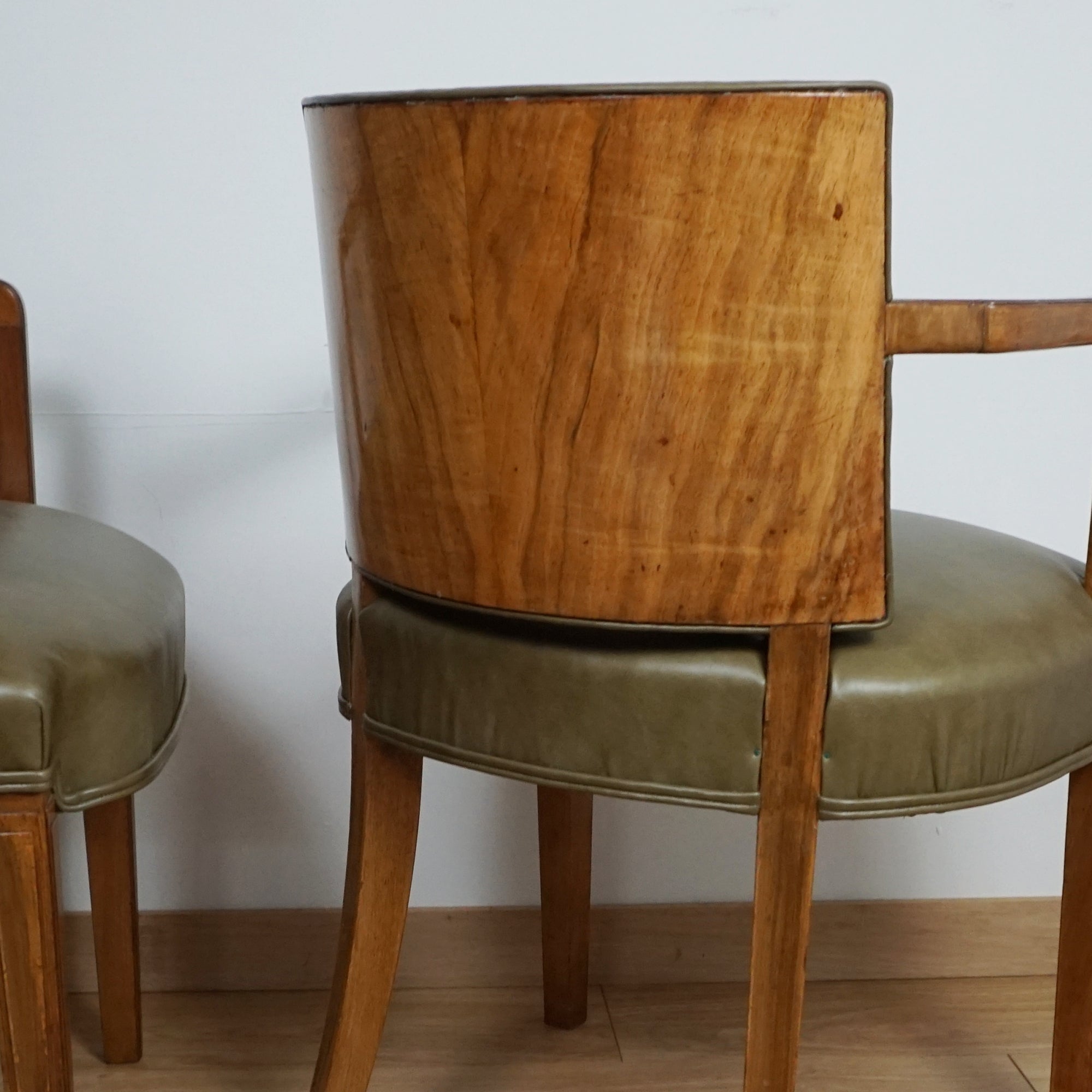 Pair of Heal's Art Deco Walnut and Leather Armchairs - Markies Antiques 