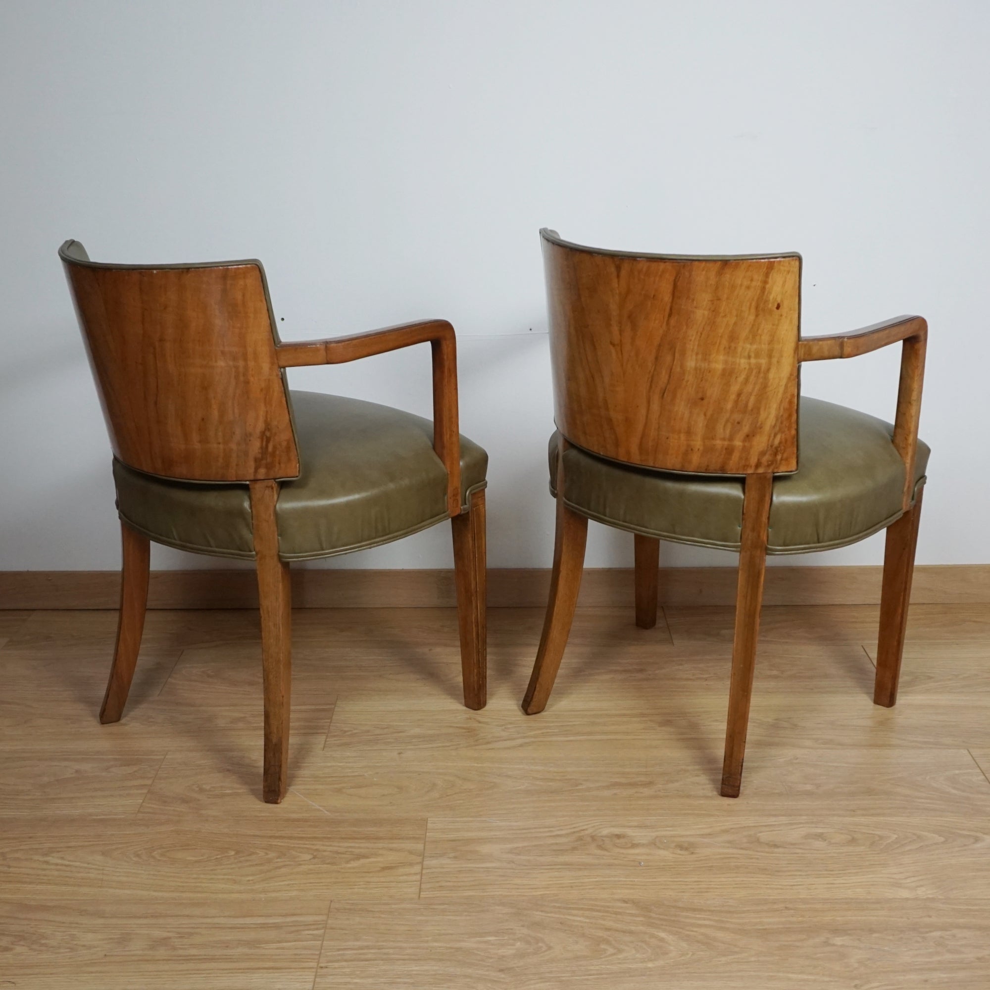 Pair of Heal's Art Deco Walnut and Leather Armchairs - Markies Antiques 
