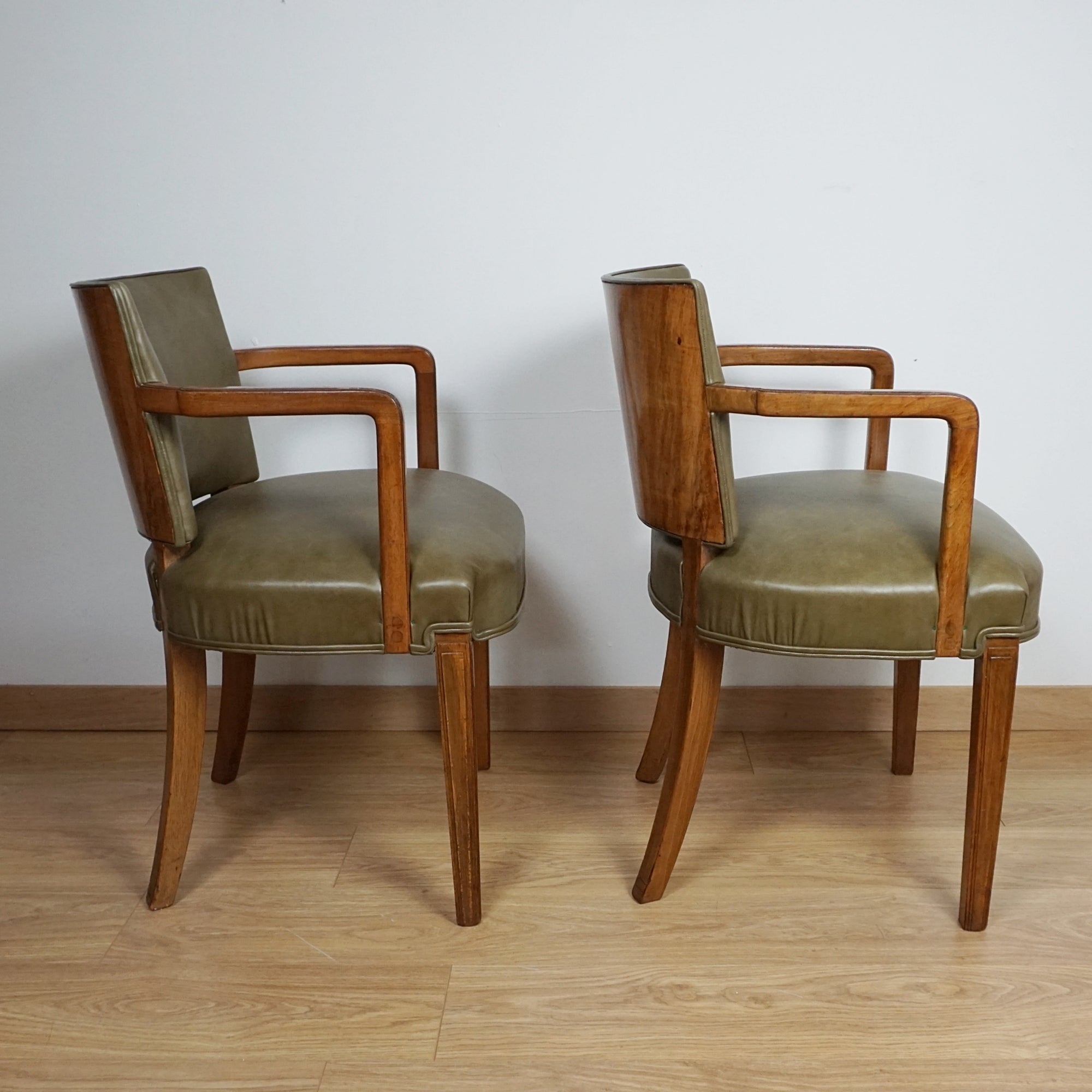Pair of Heal's Art Deco Walnut and Leather Armchairs - Markies Antiques 