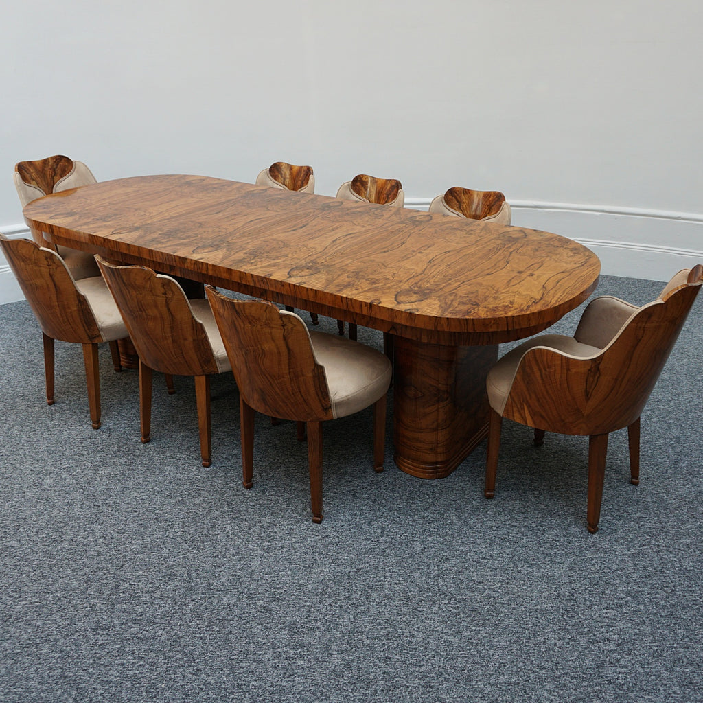 Art Deco Eight Seater Extendable Dining Suite by Heal's of London, Burr Walnut - Jeroen Markies Art Deco