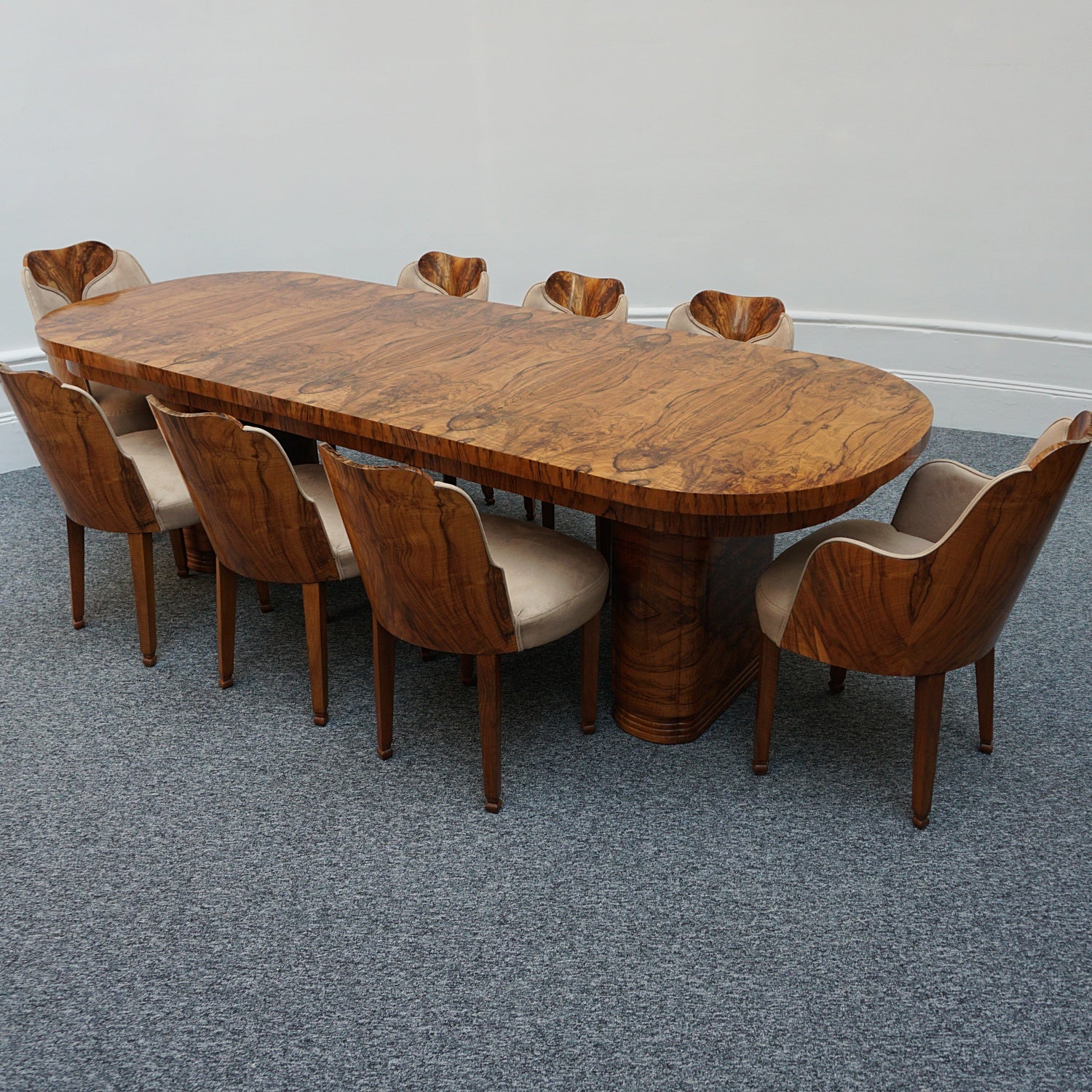 Art Deco Eight Seater Extendable Dining Suite by Heal's of London, Burr Walnut - Jeroen Markies Art Deco