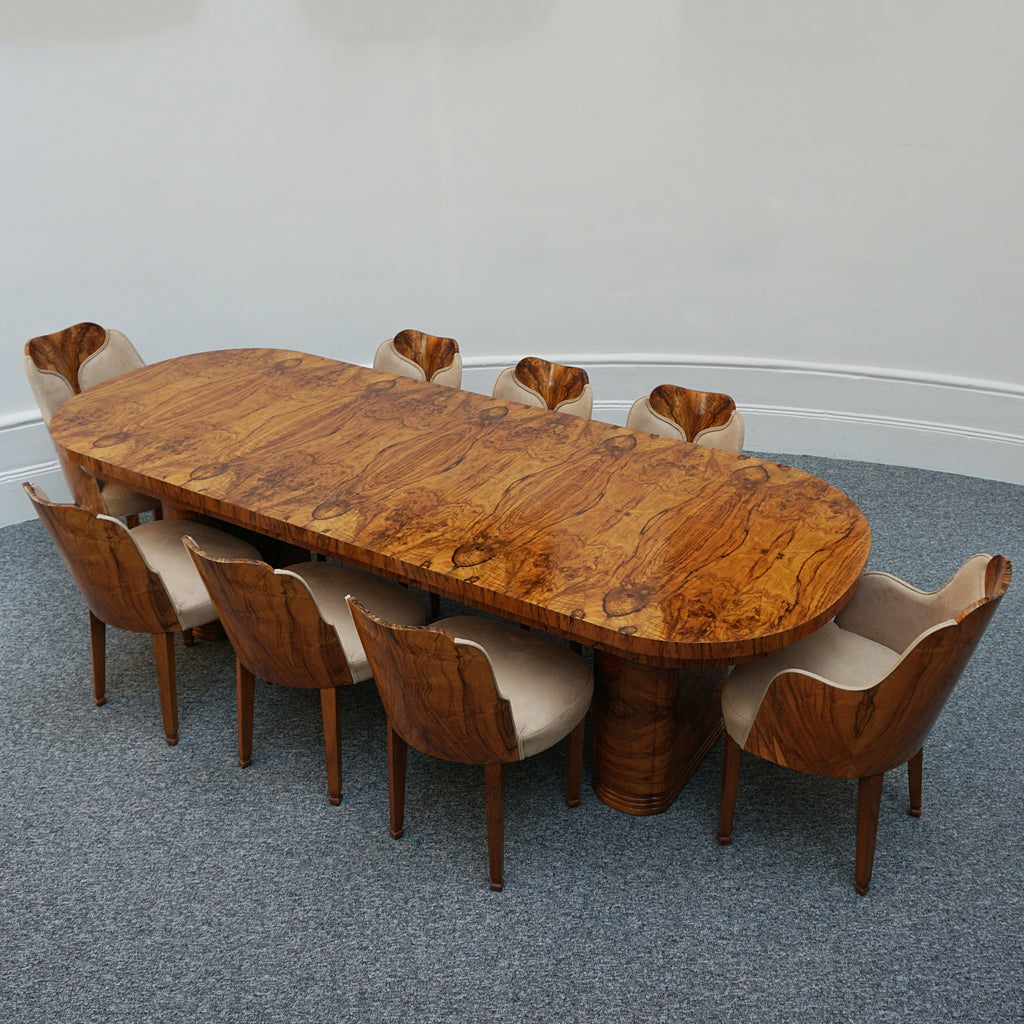 Art Deco Eight Seater Extendable Dining Suite by Heal's of London, Burr Walnut - Jeroen Markies Art Deco