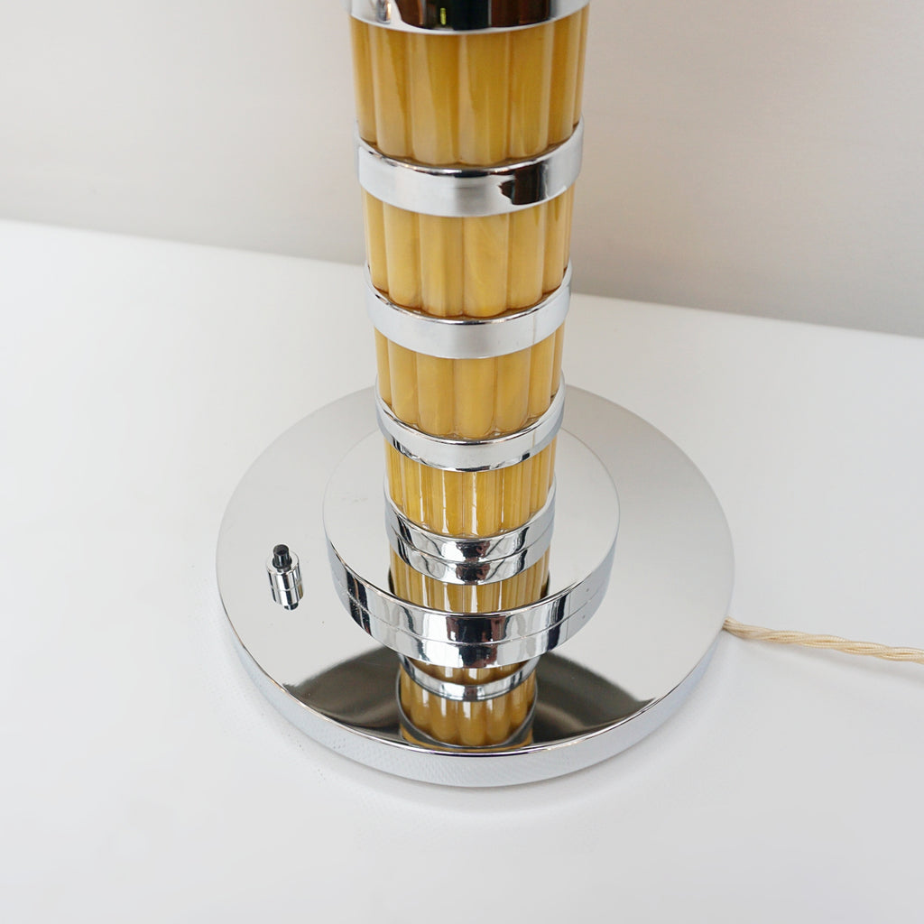 Vintage Pair of Ribbed Yellow Bakelite Dome Lamps - Jeroen Markies Art Deco