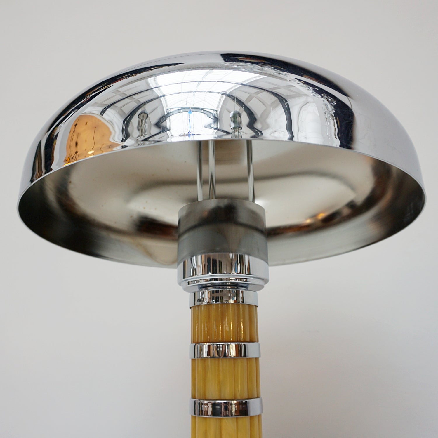 Vintage Pair of Ribbed Yellow Bakelite Dome Lamps - Jeroen Markies Art Deco