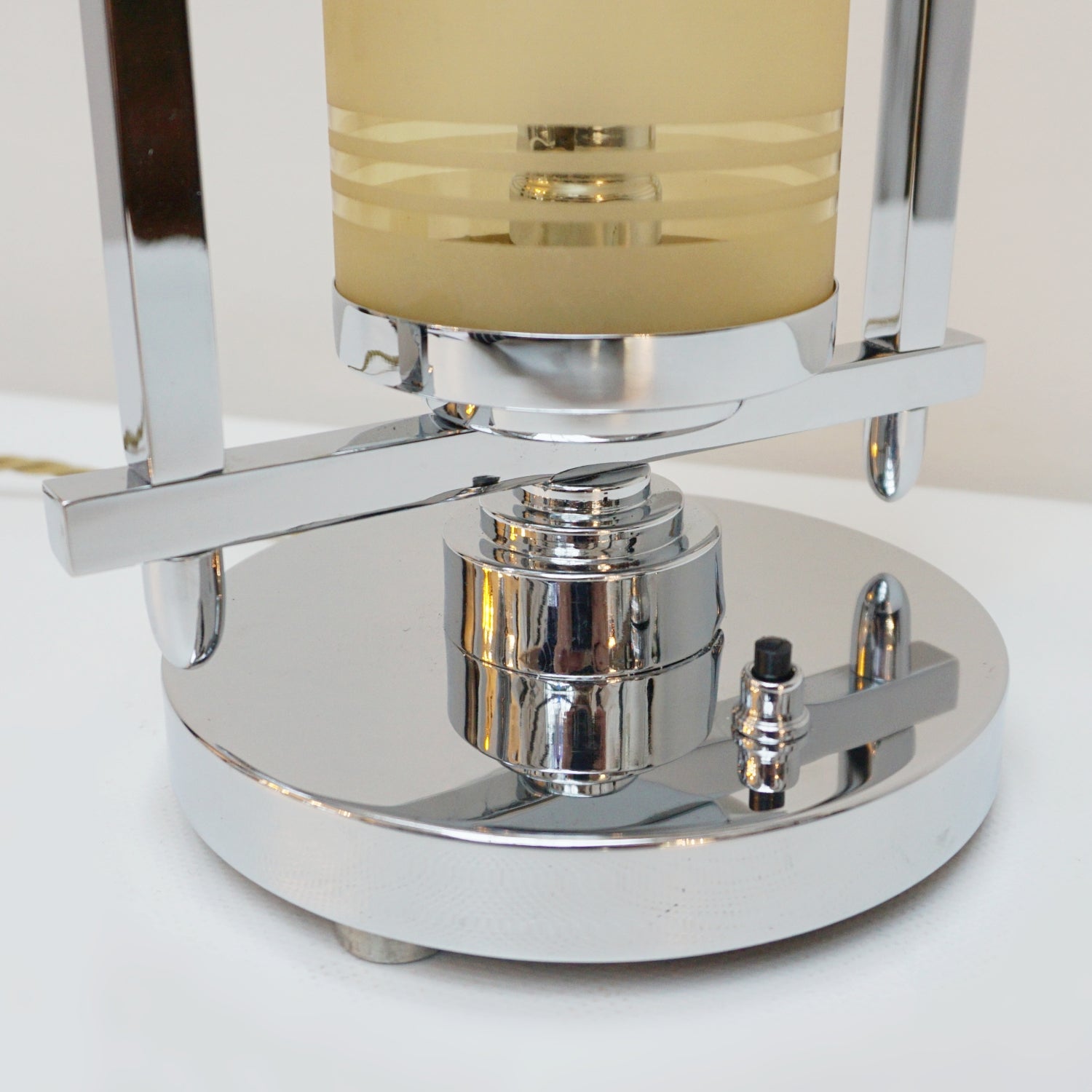 All of our lighting is fully refurbished, re-wired, and re-chromed with some replacement parts. 