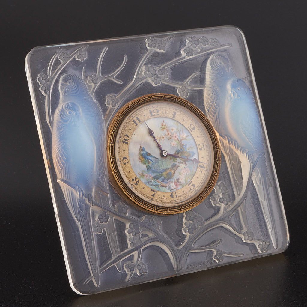 Rene Lalique Art Deco Oplalescent Glass Clock 'Inseperables' - Jeroen Markies Art Deco