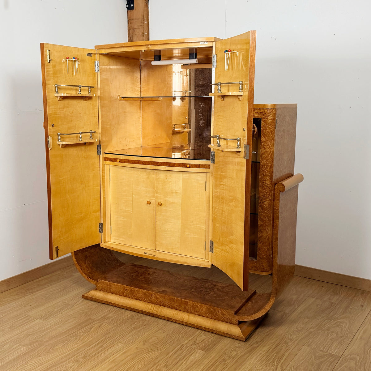 Art Deco Burr Walnut Cocktail Cabinet by Harry & Lou Epstein - Markies Antiques Ltd
