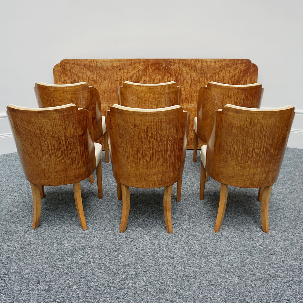 Vintage Six Seater Art Deco Dining Table and Chairs by Harry & Lou Epstein - Satinwood Veneer - Jeroen Markies Art Deco